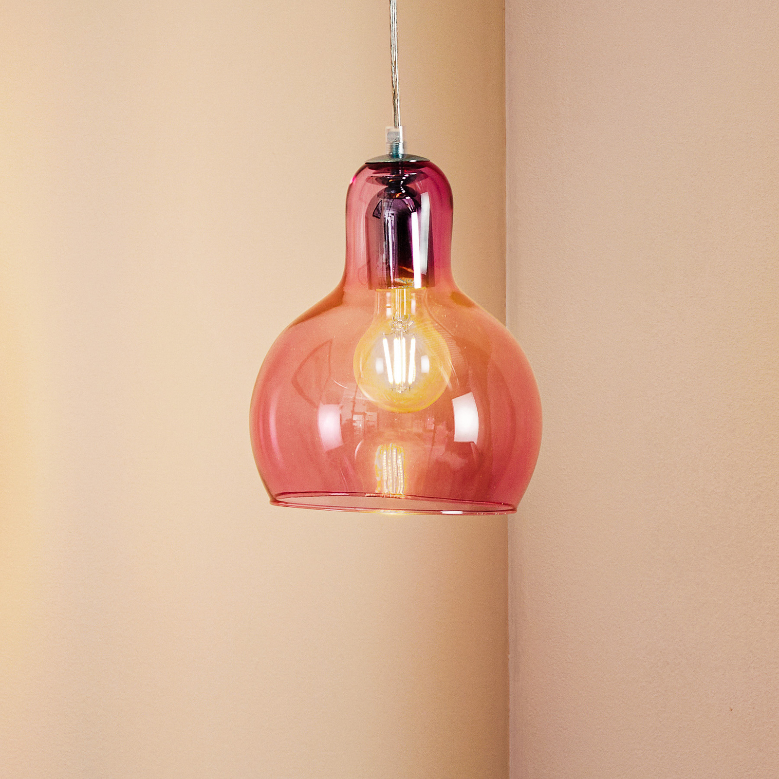 Mango hængelampe, pink-transparent/sølv
