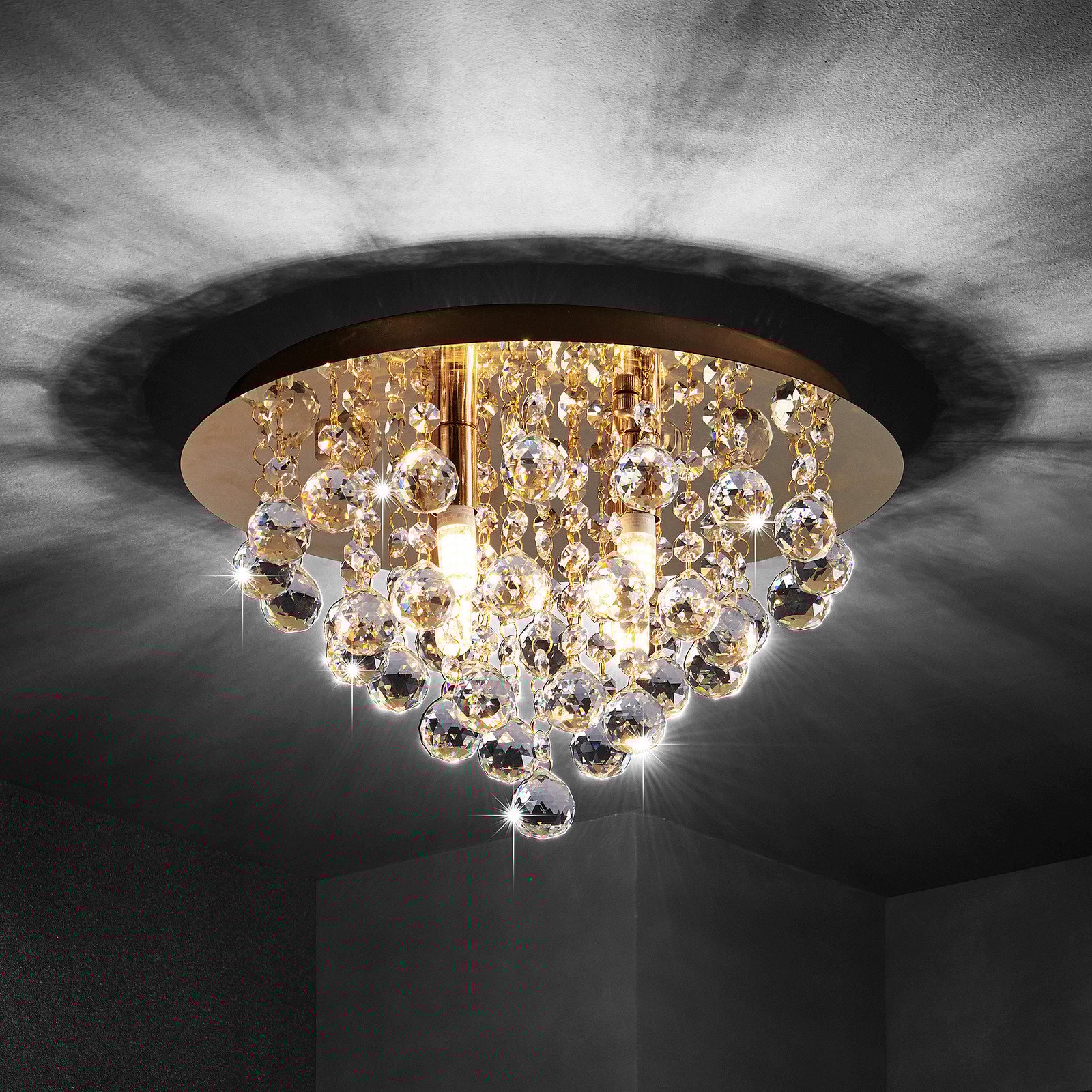 Plafonieră Lindby Gillion 4 becuri aur cristal Ø 35cm - Camera de zi / sufragerie