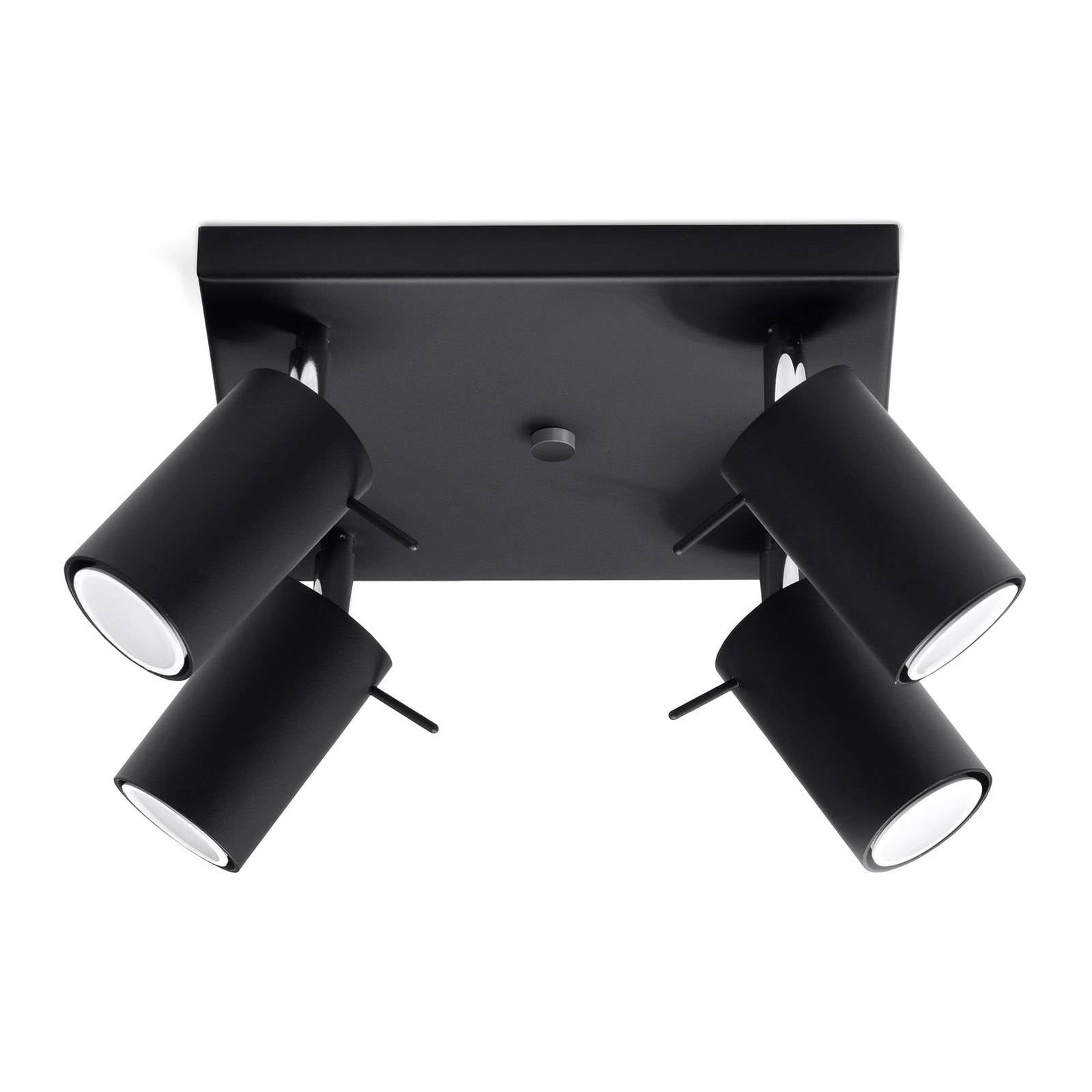 Euluna Round ceiling spotlight, black, 4-bulb square - Living / Dining Room - Ceiling Light - dimmable - Modern