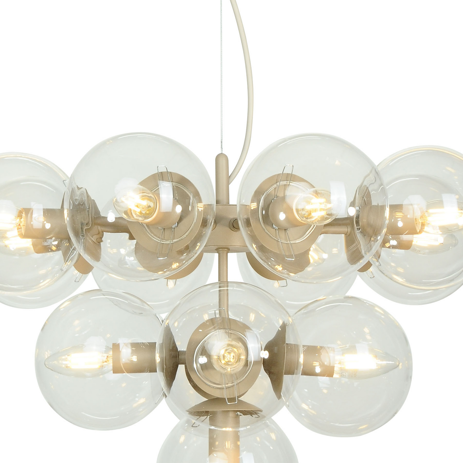Suspension Zumba, gris-beige/transparent, 13 ampoules, verre