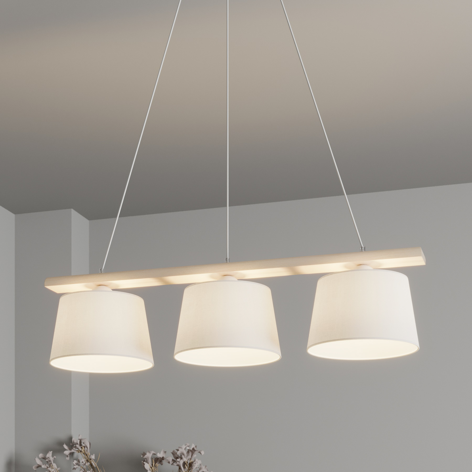 Sweden hanging light, three-bulb, antique white