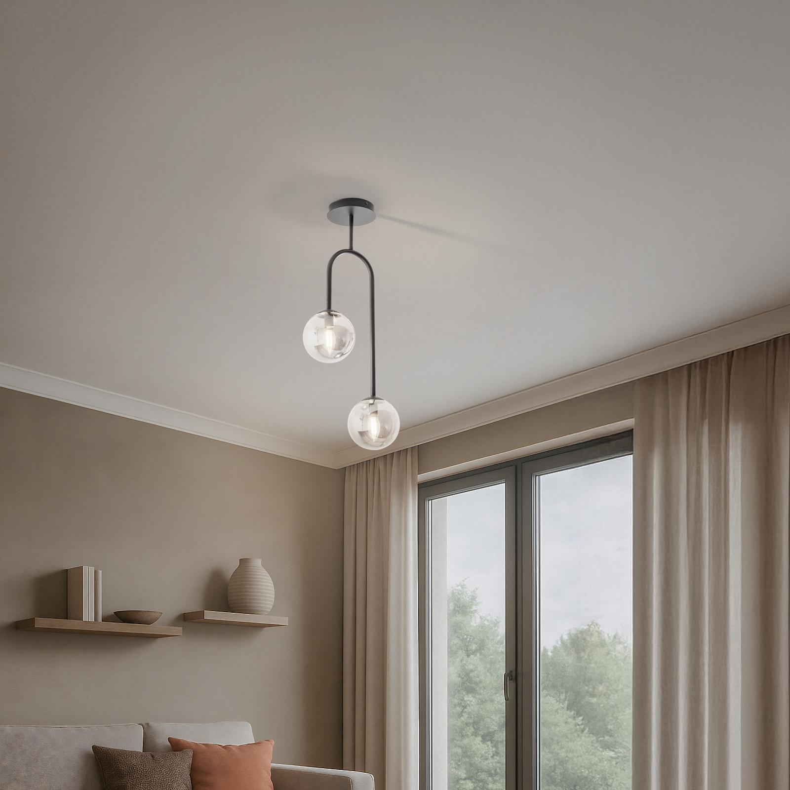 Φωτιστικό οροφής Atria, γκρι/μαύρο καπνού, ύψος 76 cm, 2-φωτο.