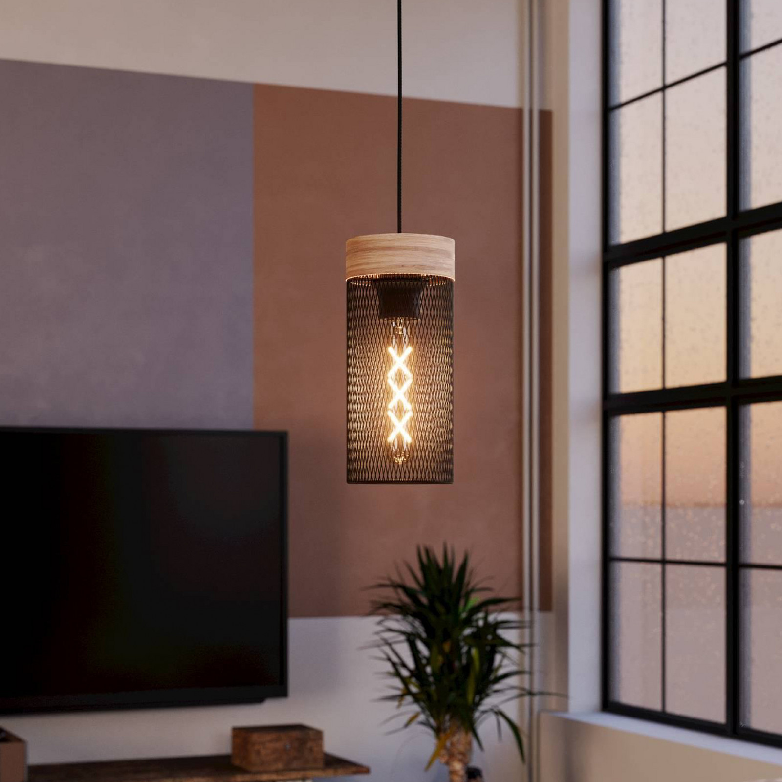 EGLO Lampă suspendată Kilnsdale Ø 11 cm negru/maro oțel - Camera de zi / sufragerie - Design industrial - negru maro - Metal
