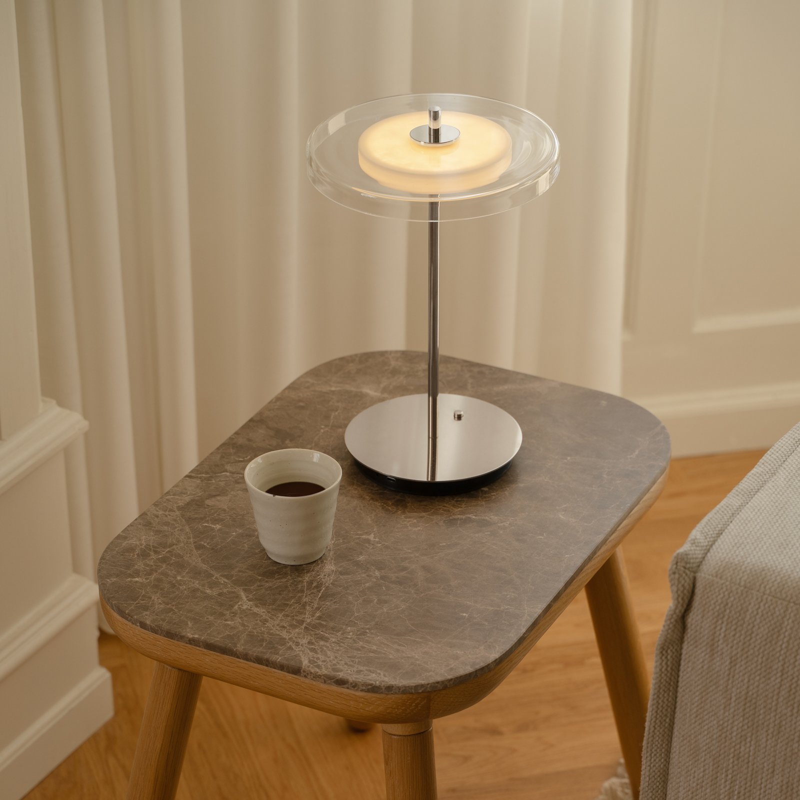 UMAGE LED-Akkulampe Asteria MOVE, stahl poliert, Glas/Metall