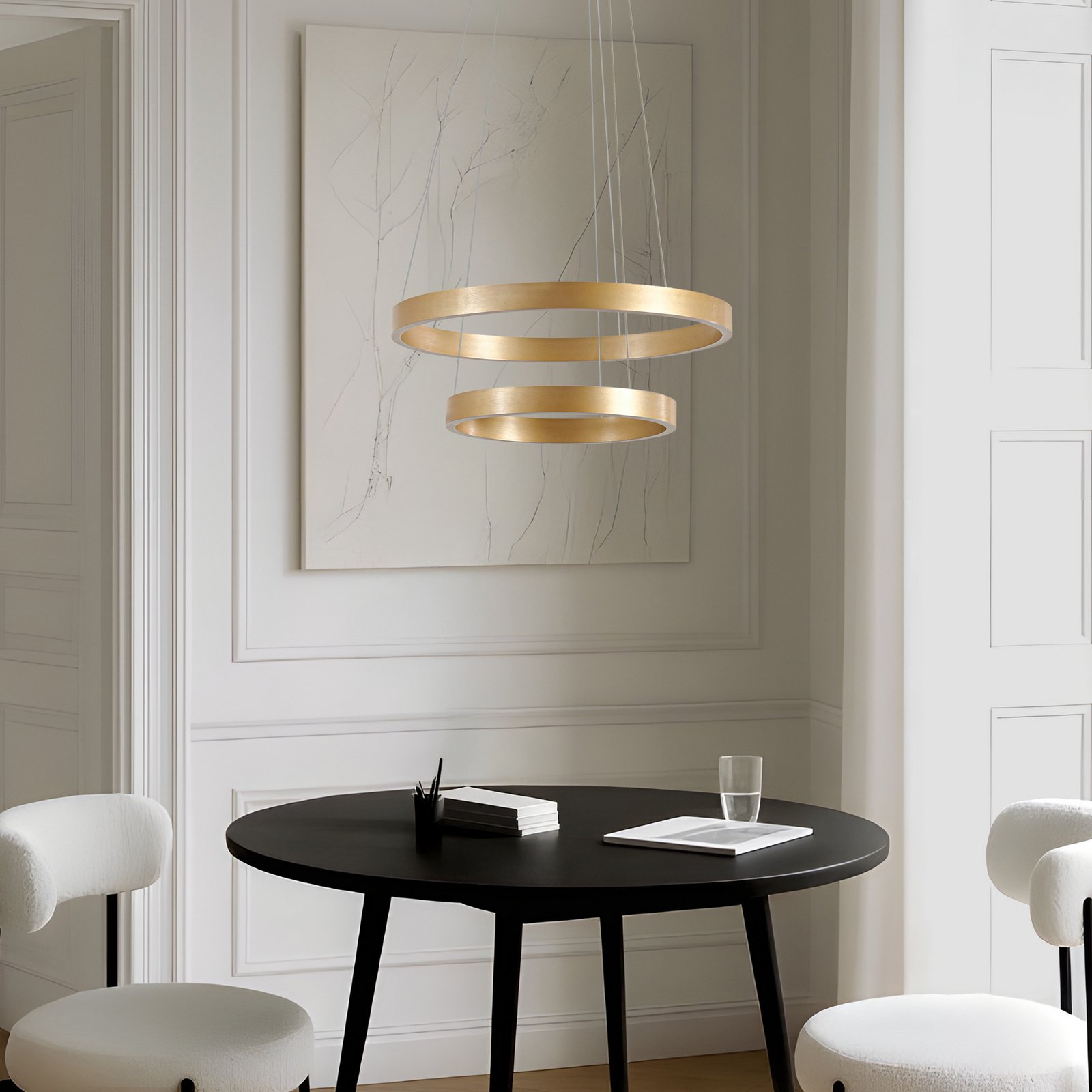 Lucande Yonam LED viseća svjetiljka, Ø 60 cm, 2 žarulje, zlatna, CCT Lucande Yonam LED viseća svjetiljka, Ø 60 cm, 2 žarulje, zlatna, CCT