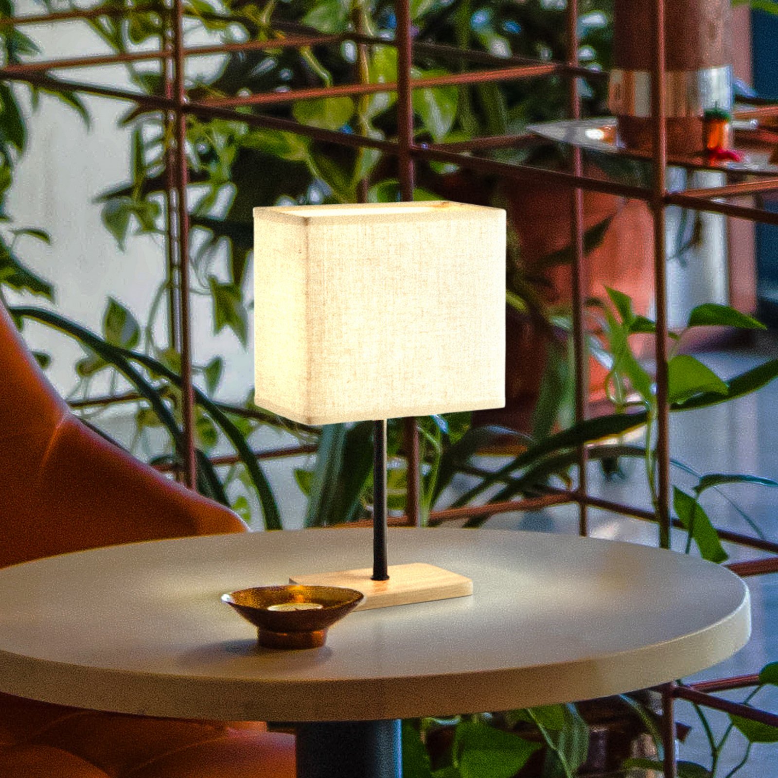Stolní lampa Bolzano, béžová barva, plátno, výška 30 cm, E14