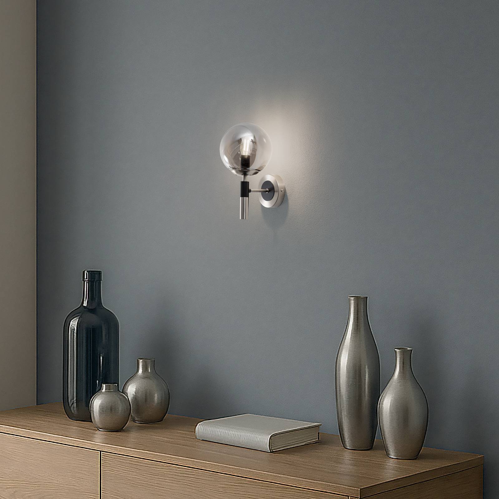 Wandleuchte Rollo, Ø 15 cm, rauchgrau, Glas/Metall günstig online kaufen