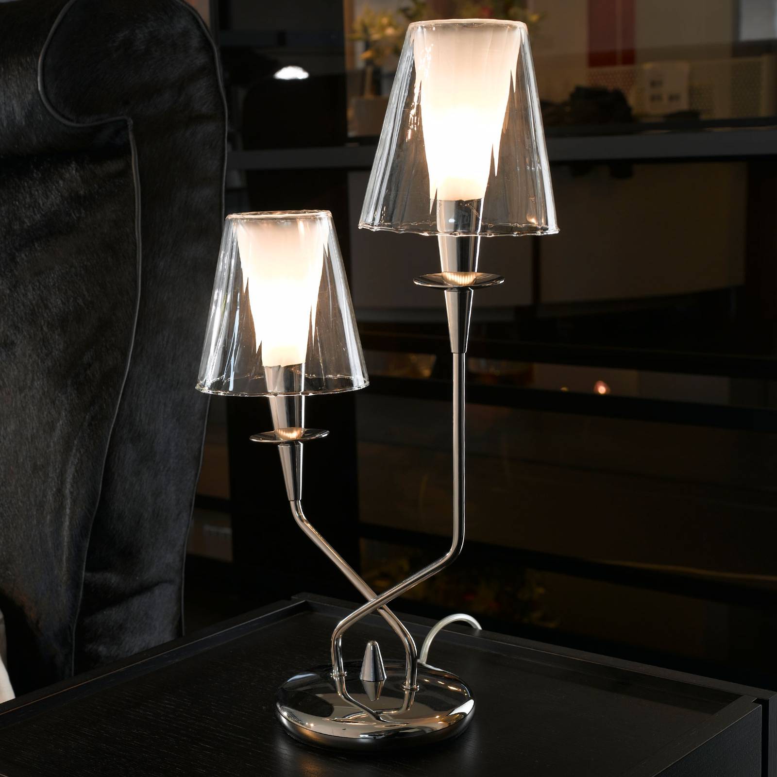 Metallux asztali lámpa opera, két-izzós, átlátszó ernyő