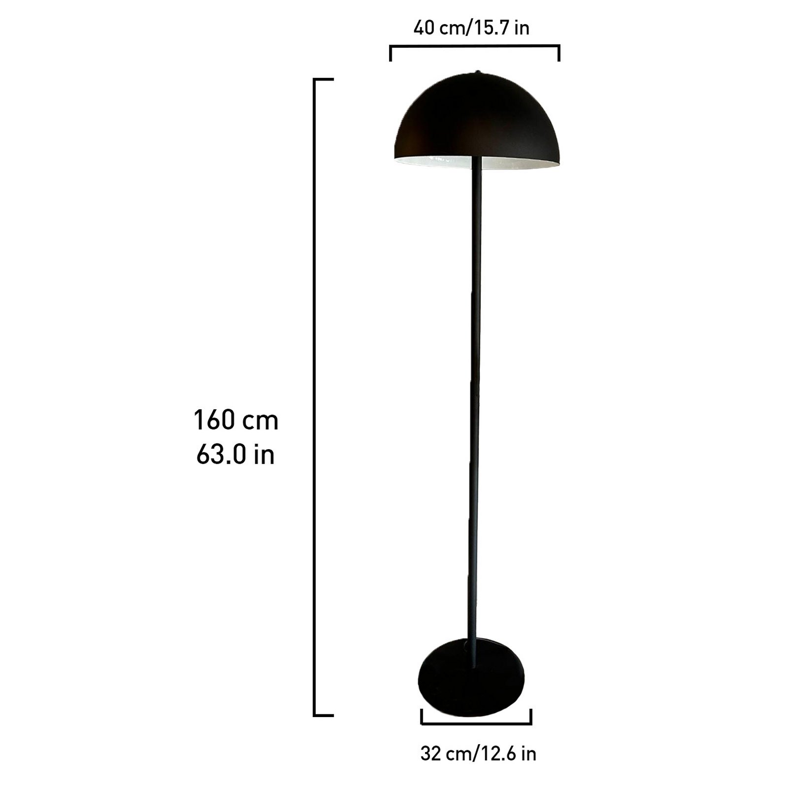Sandro floor lamp, black, height 160 cm, metal, E27