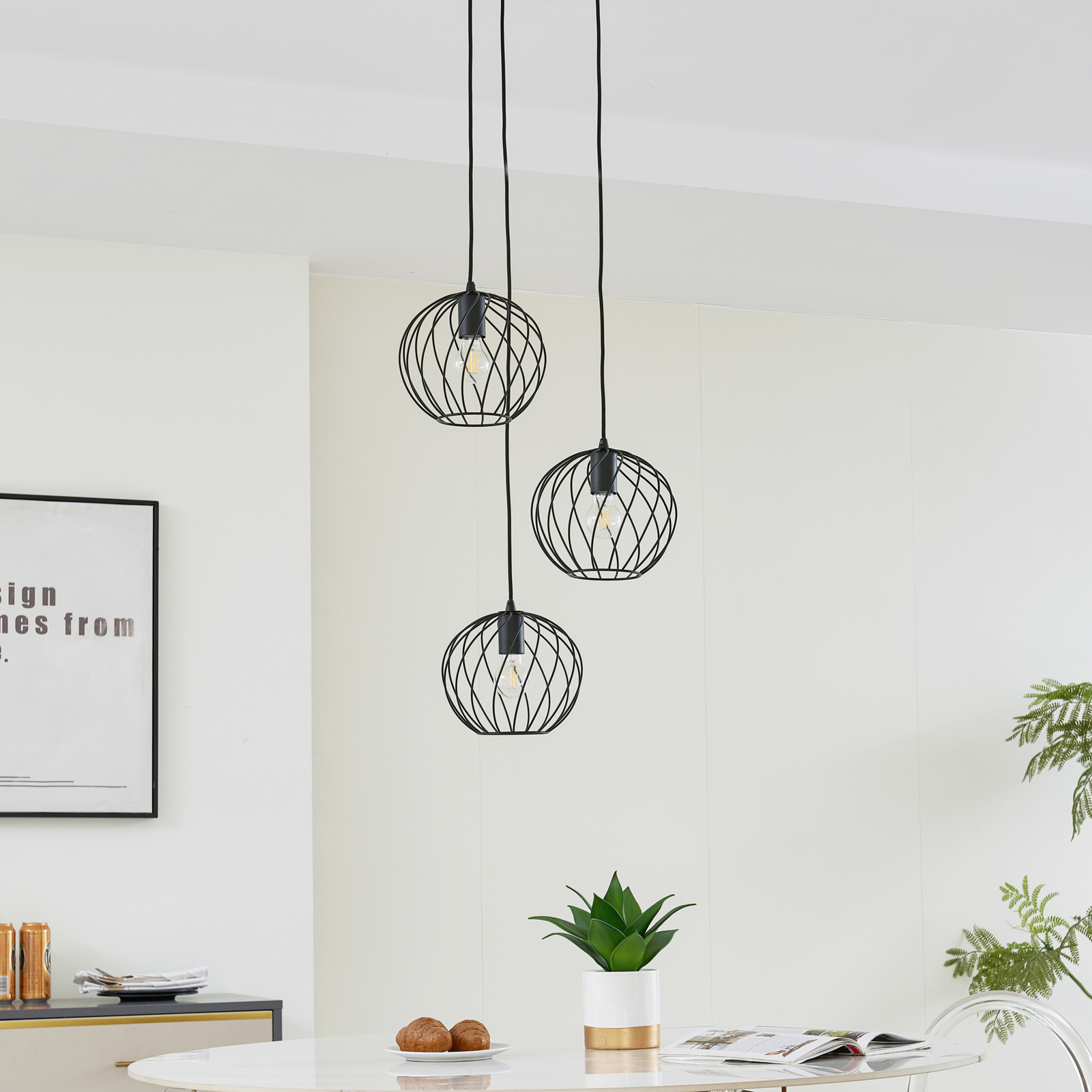 Lindby pendant light Danika, round, Ø 50 cm, black, metal