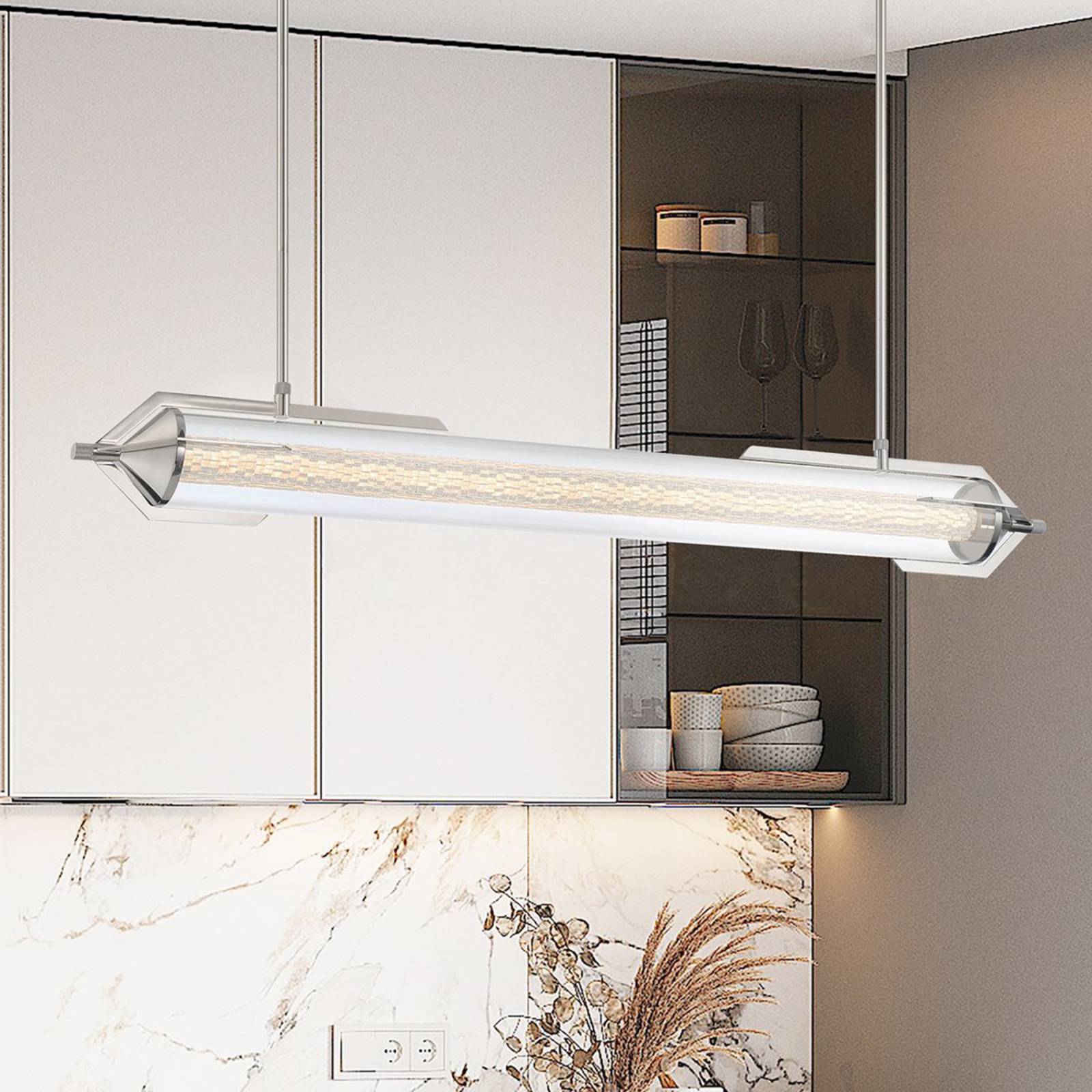 LED-Hängeleuchte ESPADA, chrom poliert, 122 cm, Metall/Glas günstig online kaufen