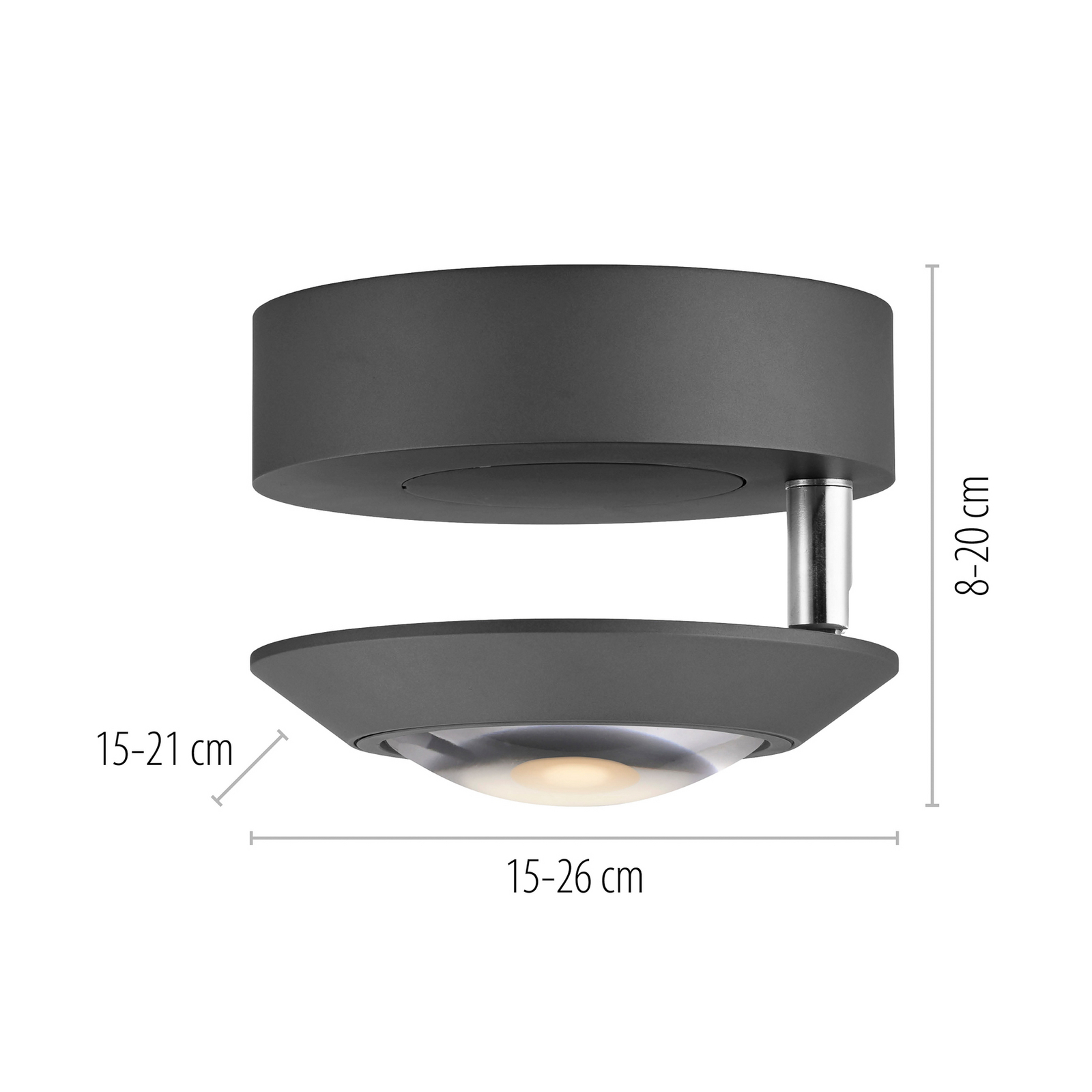 PURE LED таванска лампа Oculis, черна, Ø 15 cm, желязо/стъкло