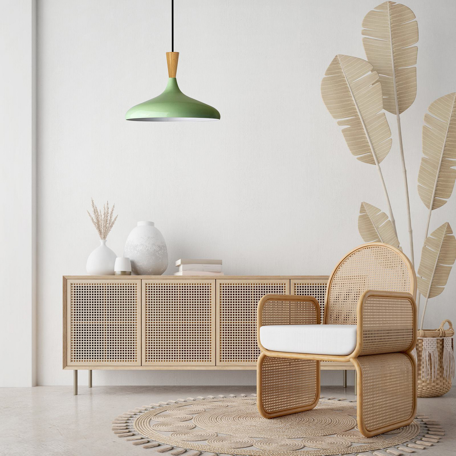 Lampa wisząca Chris, miętowa zieleń/biały, Ø 35 cm, metal