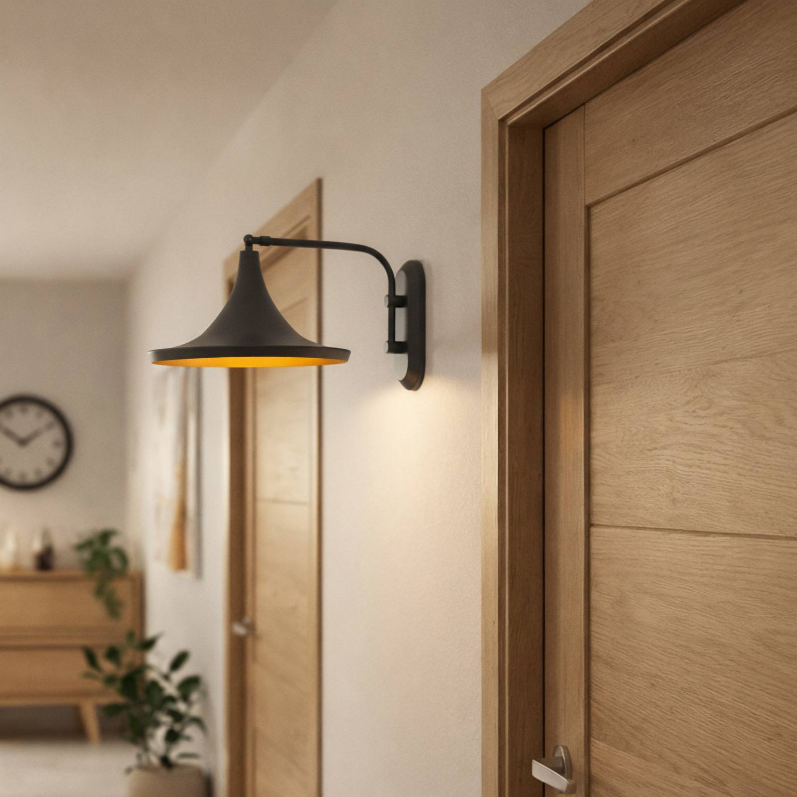 Wandleuchte Genish, schwarz, Breite 30 cm, Metall, E27 günstig online kaufen