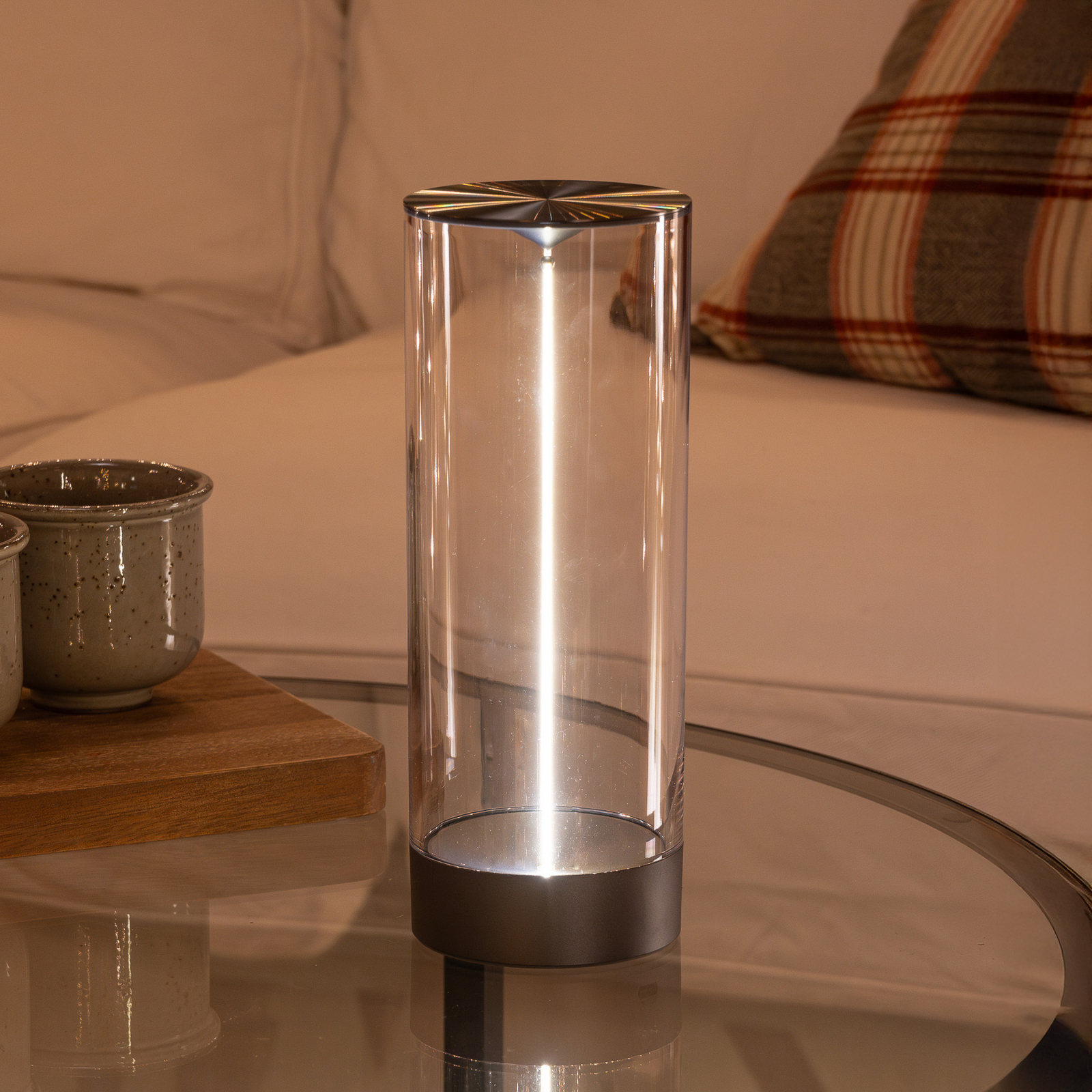 LED tafellamp Edison, hoogte 24 cm, grijs/helder, IP54