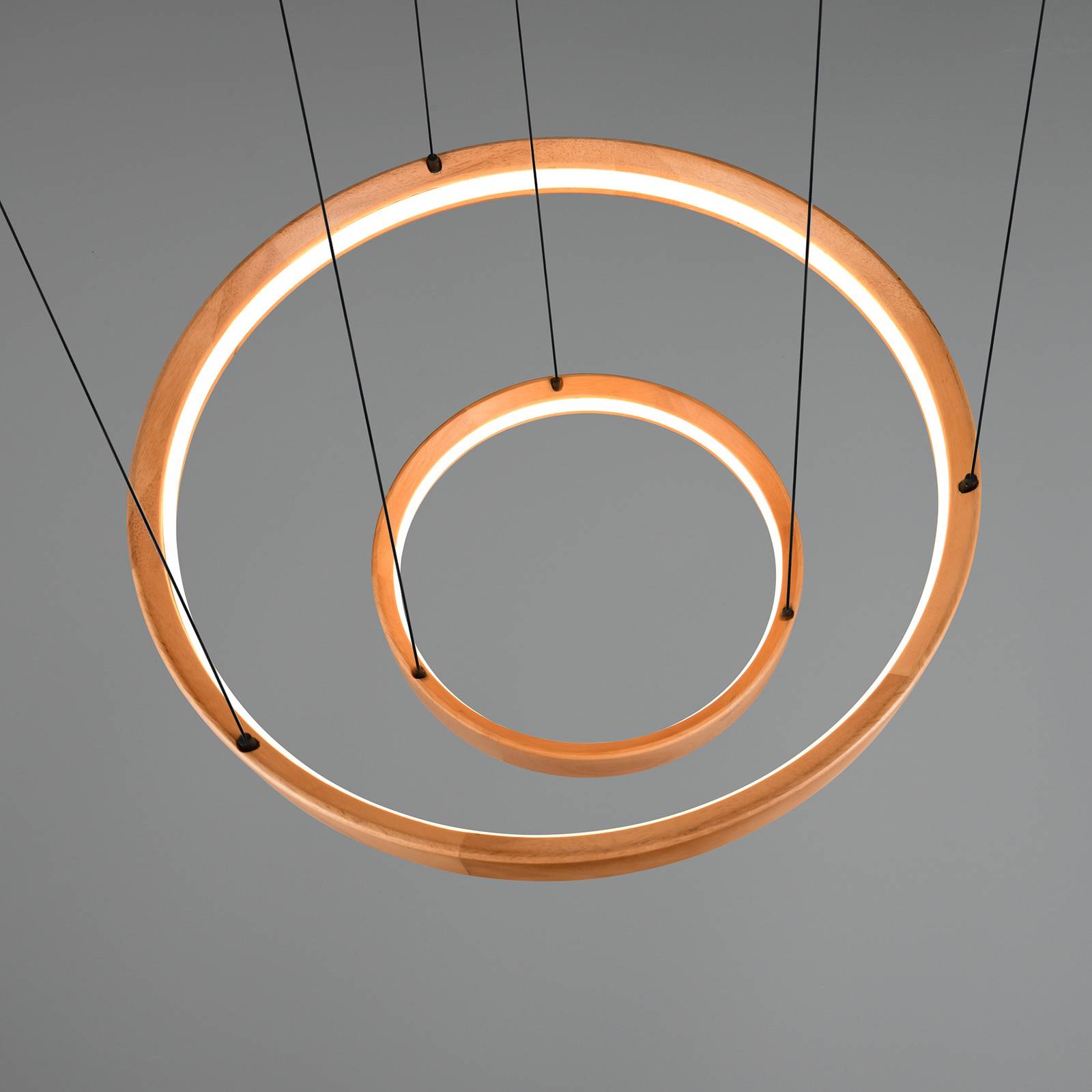 LED-Hängelampe Lynwood, Ø 60 cm, holzfarben, Holz, 2-flg. günstig online kaufen