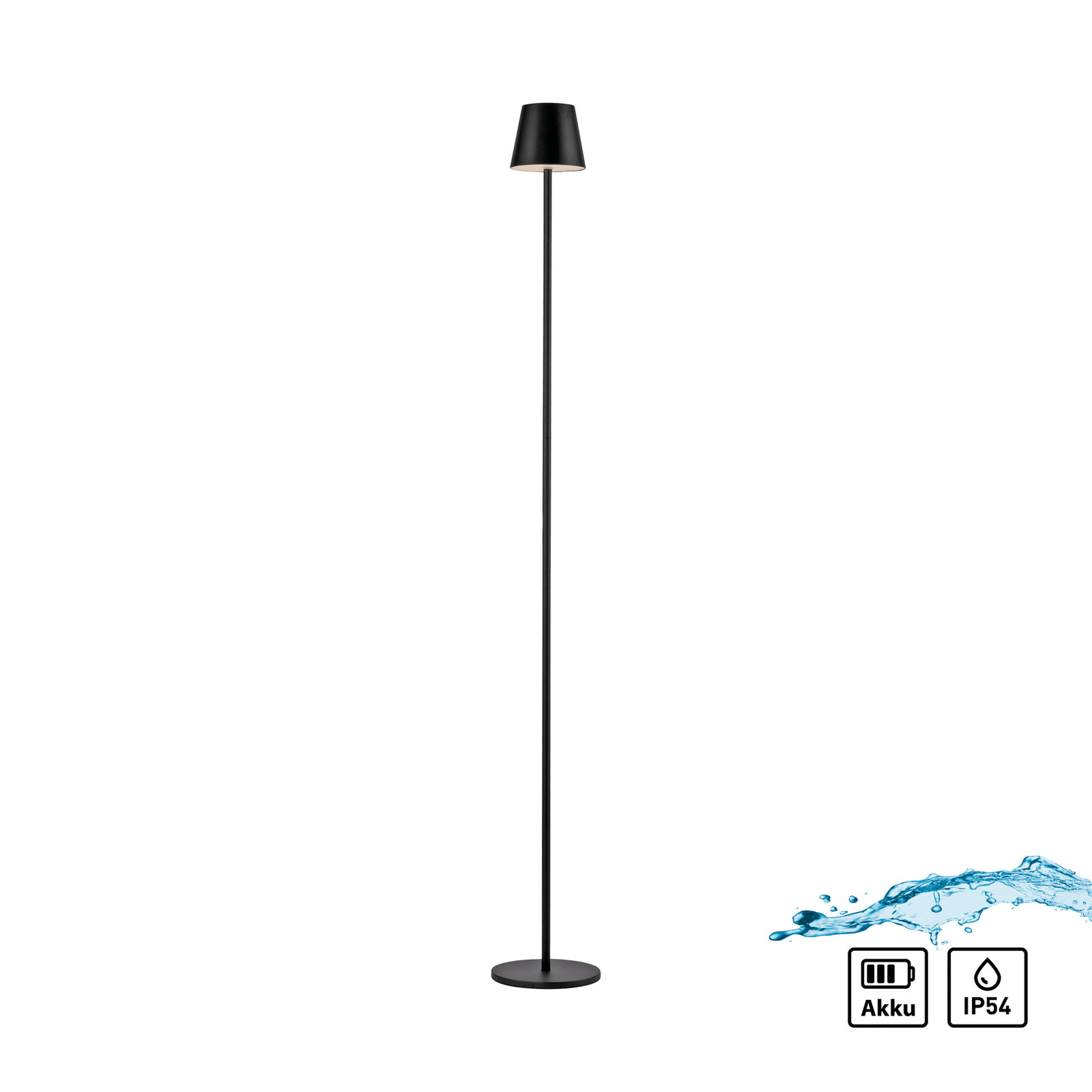JUST LIGHT. Euria LED lampă de podea reîncărcabilă, negru, fier, IP54