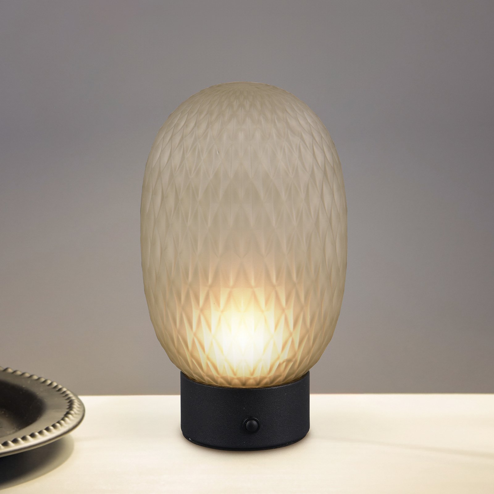 LED rechargeable table lamp Facette, green, USB, glass,