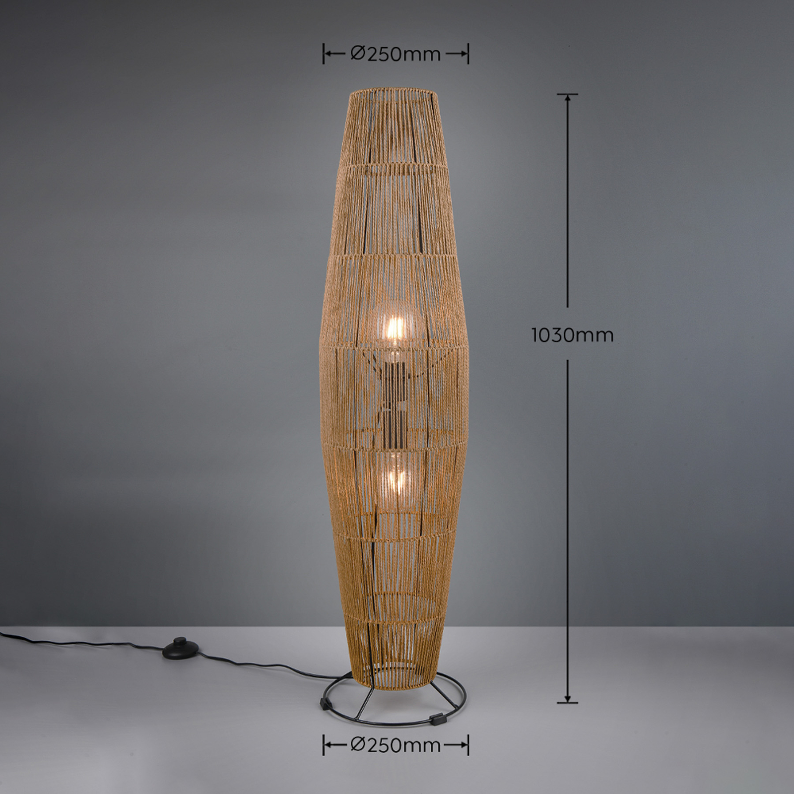 Lampe sur pied Miki, marron, hauteur 103 cm, papier