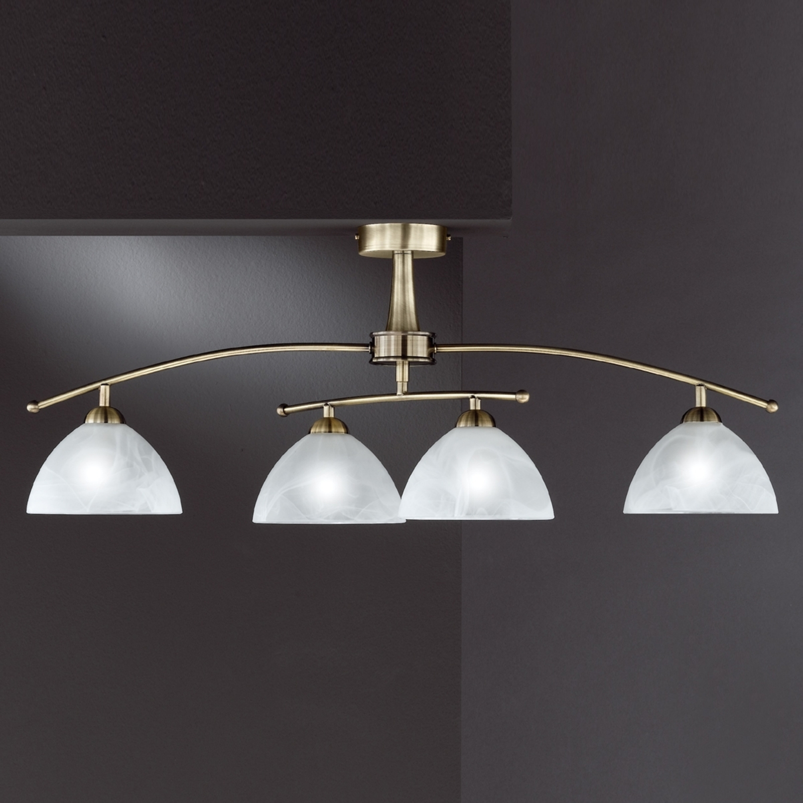 Fischer & Honsel Elegant ceiling lamp PRESTIGE scrap brass, for Living / Dining Room, Metal, glass, E14, 28 W, energy efficiency: A++, W: 85 cm, H: 33 cm