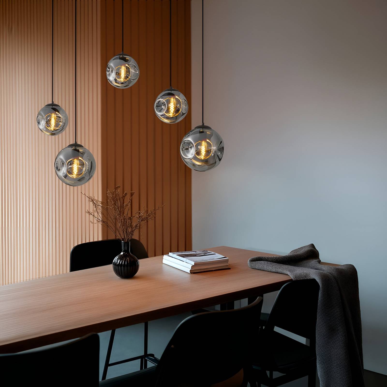 Lindby Hängeleuchte Valentina, Glas, rauchgrau, rund, 125cm günstig online kaufen