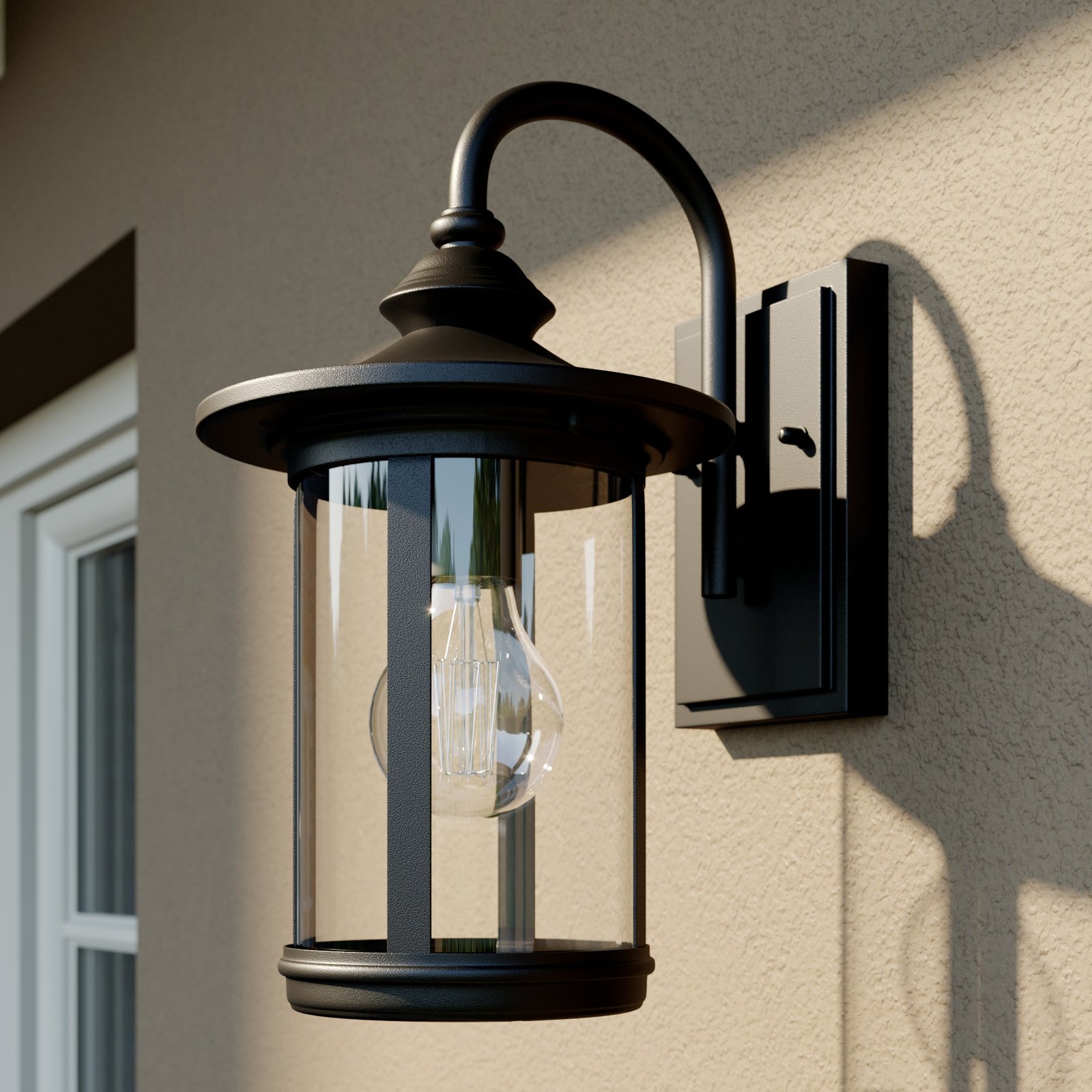 Lindby kültéri fali lámpa Zayn, fekete, üveg, 33,4 cm, E27