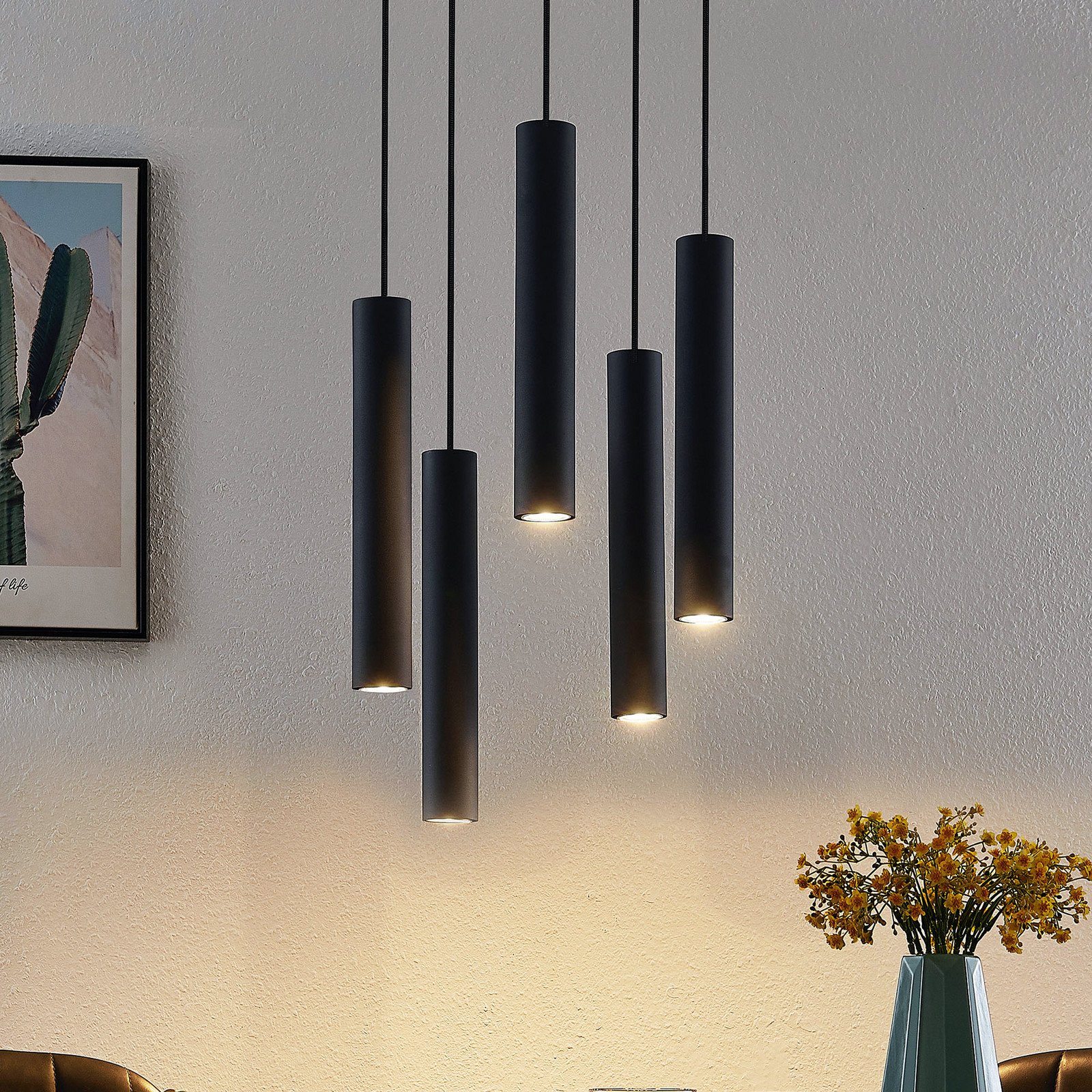 Lampă suspendată Lindby Sanad Ø 40 cm 5 becuri negru GU10 - Camera de zi / sufragerie - modern - nisip negru - Metal