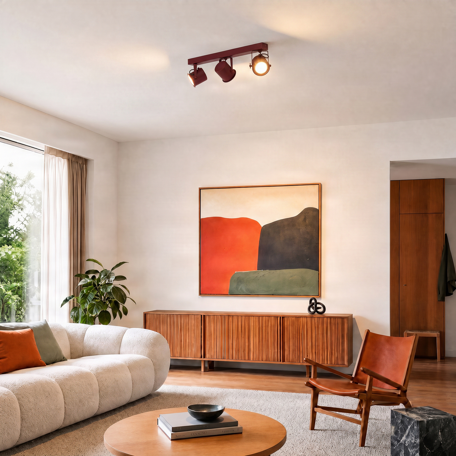 Deckenspot Canico, dreiflammig, rot