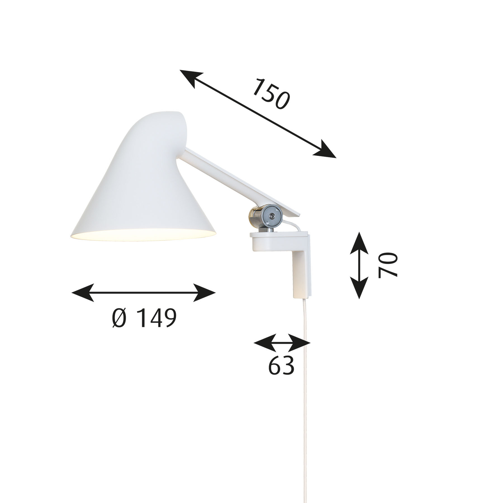 Louis Poulsen NJP LED стенна лампа с късо рамо, бяла