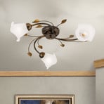 Sisi ceiling light, flower glass lampshades 3-bulb