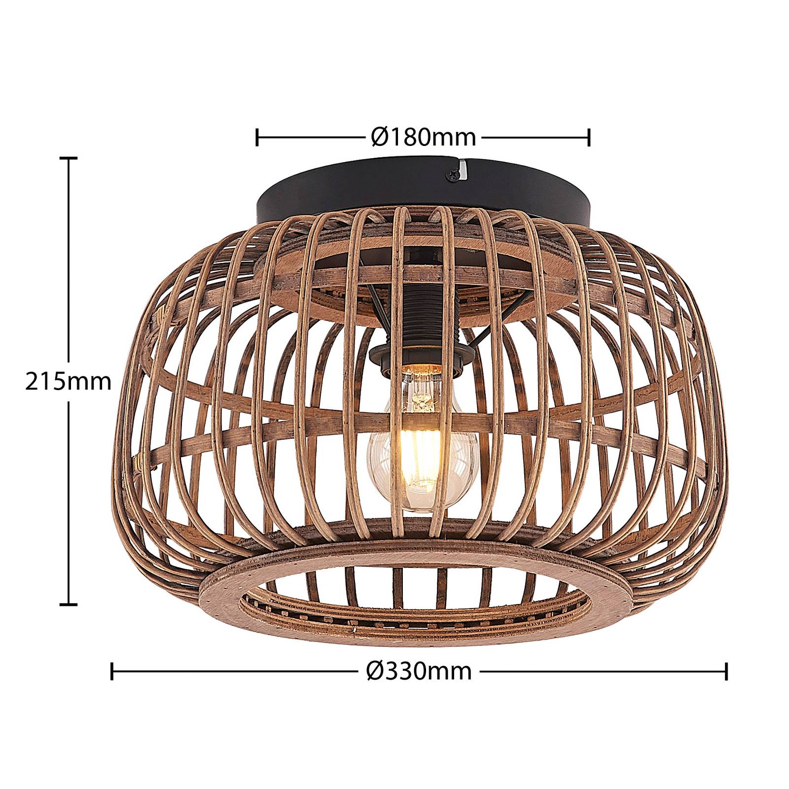 Lindby Bominio lampa sufitowa z rattanu, 33 cm