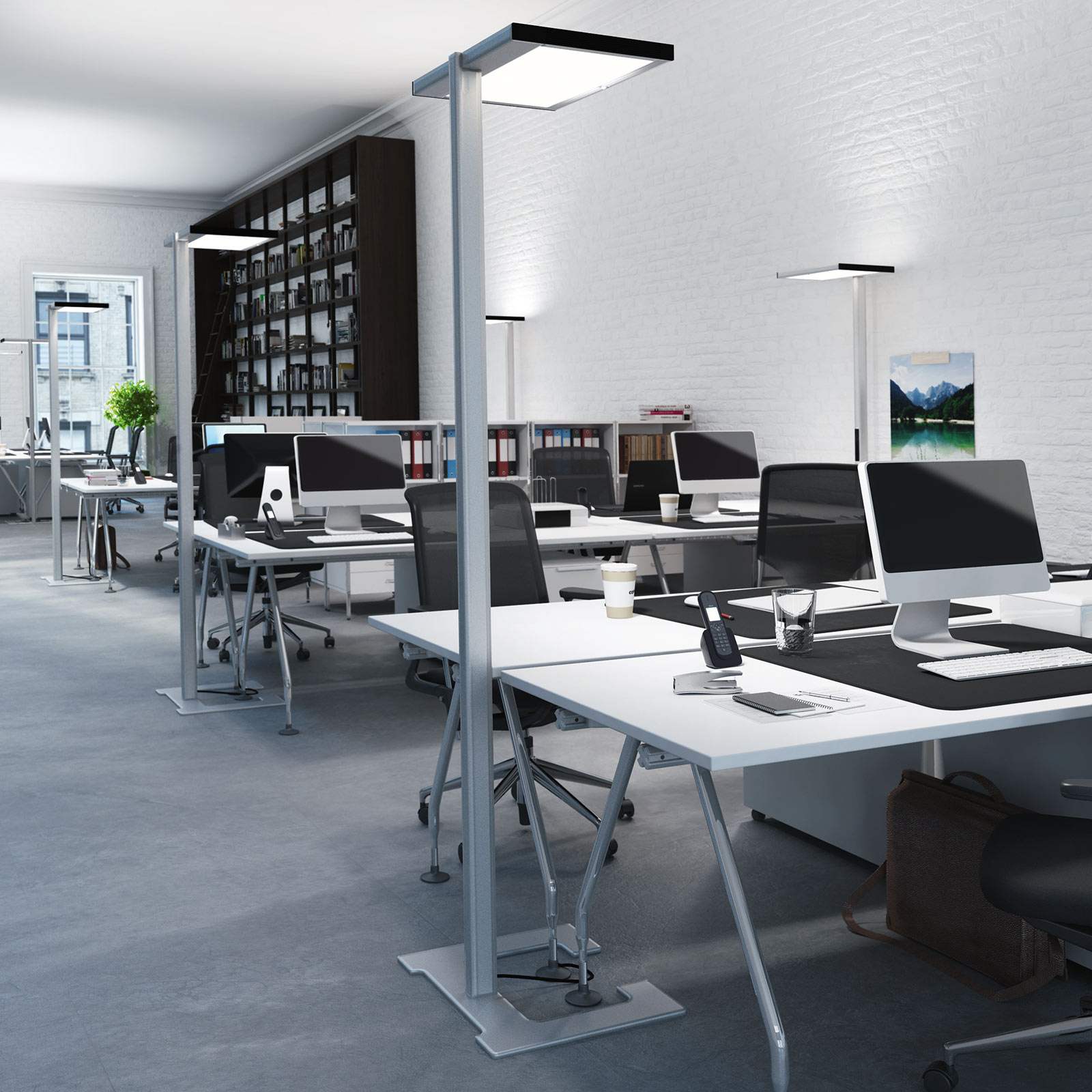 Luctra Vitawork LED office floor lamp 12000 lm, for Workroom / Office, aluminium, steel, plastic, 86 W, energy efficiency: A+, W: 54.3 cm, H: 204 cm
