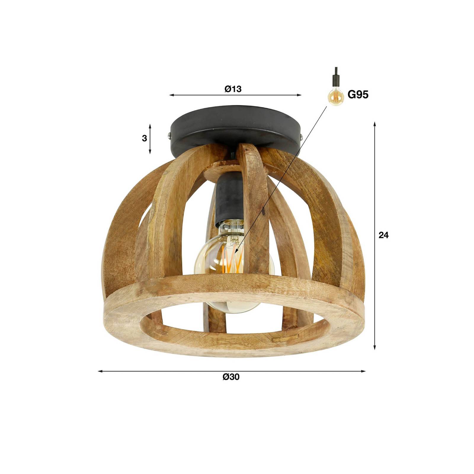 Lampa sufitowa Vesterland, drewno mango, naturalny, Ø 30 cm, E27