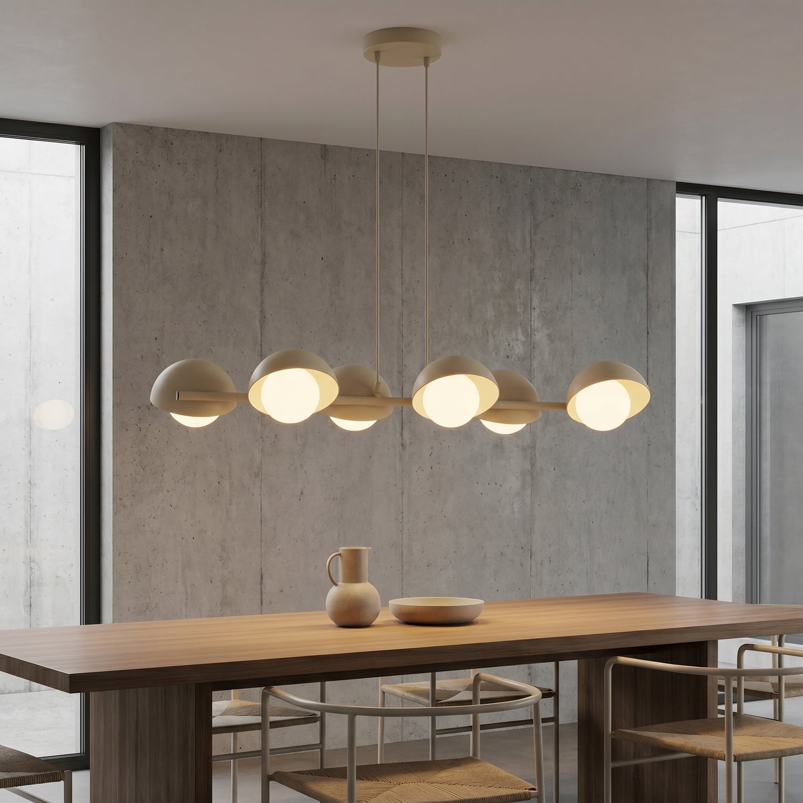 BOOM pendant light, beige, length 88 cm, 6-bulb, metal/glass BOOM pendant light, beige, length 88 cm, 6-bulb, metal/glass