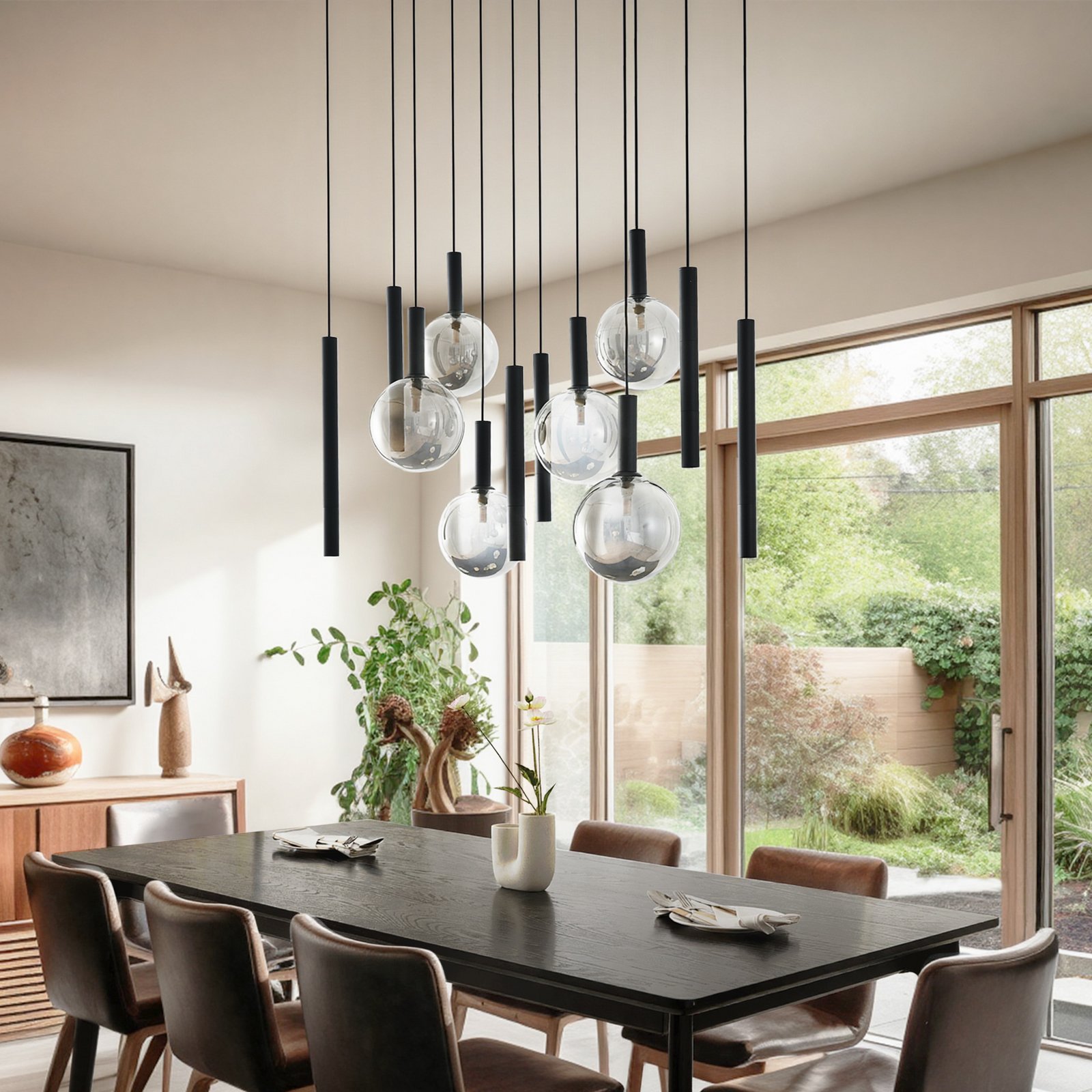 Lámpara colgante Lumavia, negro/transparente, G9, cristal, 12 luces - Lucande Lámpara colgante Lumavia, negro/transparente, G9, cristal, 12 luces - Lucande