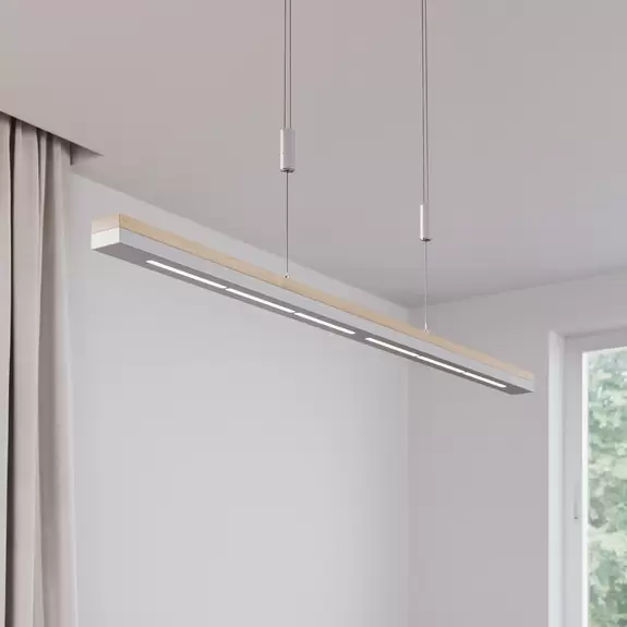 Lampenwelt Quitani LED-Pendelleuchte Elna, Länge 118 cm, nickel