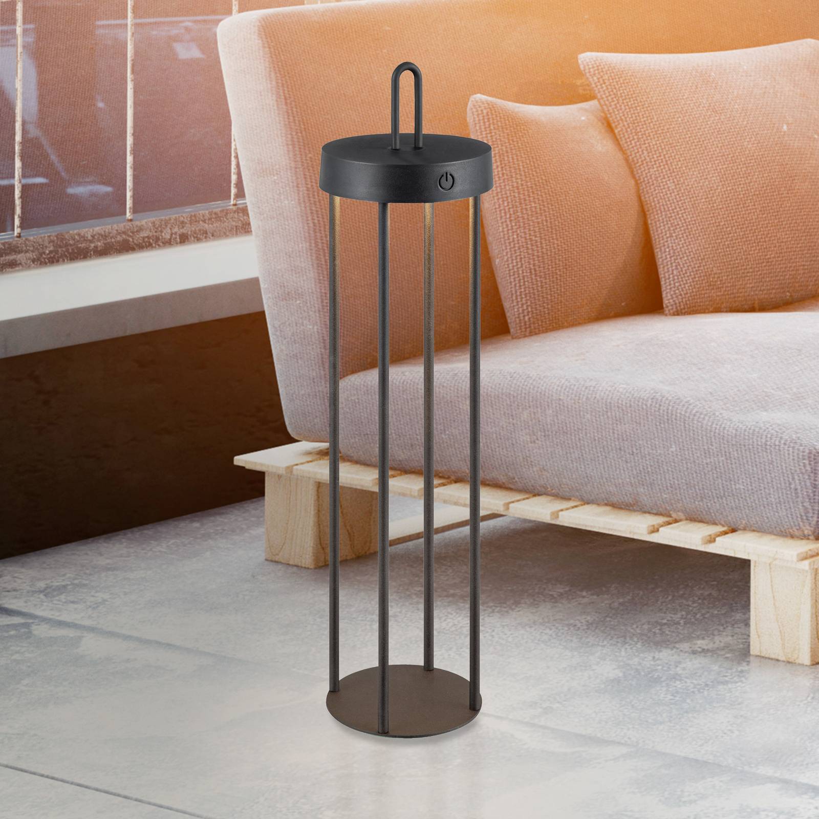 JUST LIGHT. Lampe de table LED rechargeable Anselm noir 50 cm Fer