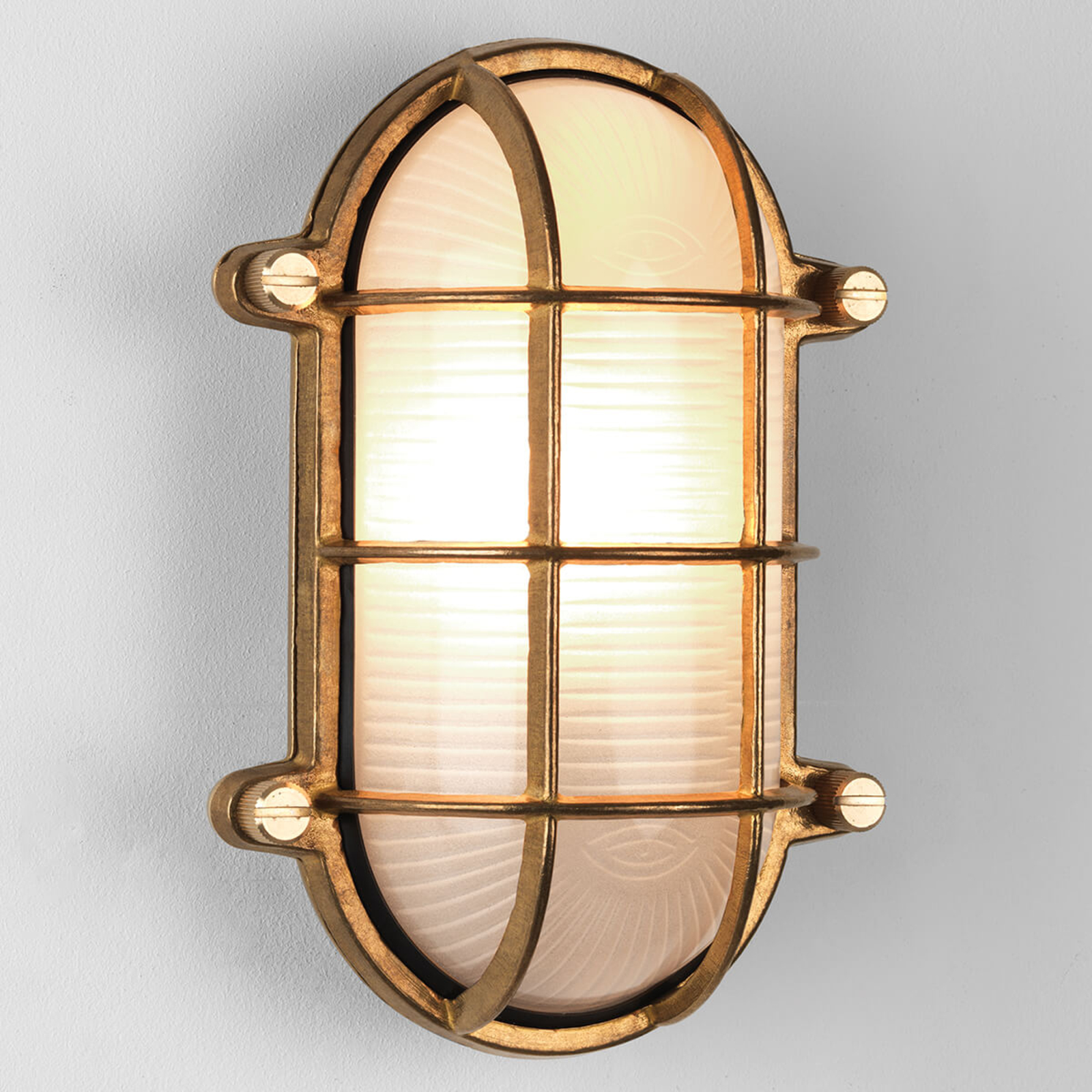 Astro Brass-coloured Thurso Oval outdoor wall light, metal, glass, E27, 42 W, energy efficiency: A++, W: 16.6 cm, H: 23.8 cm