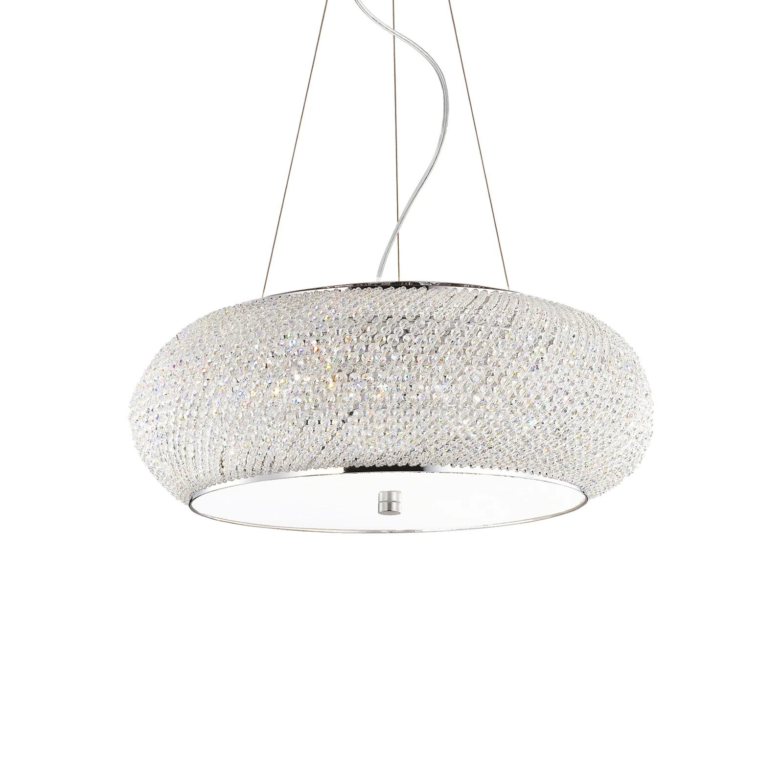Lámpara colgante Pasha de IDEAL LUX, color cromo/transparente, Ø 55 cm, cristal