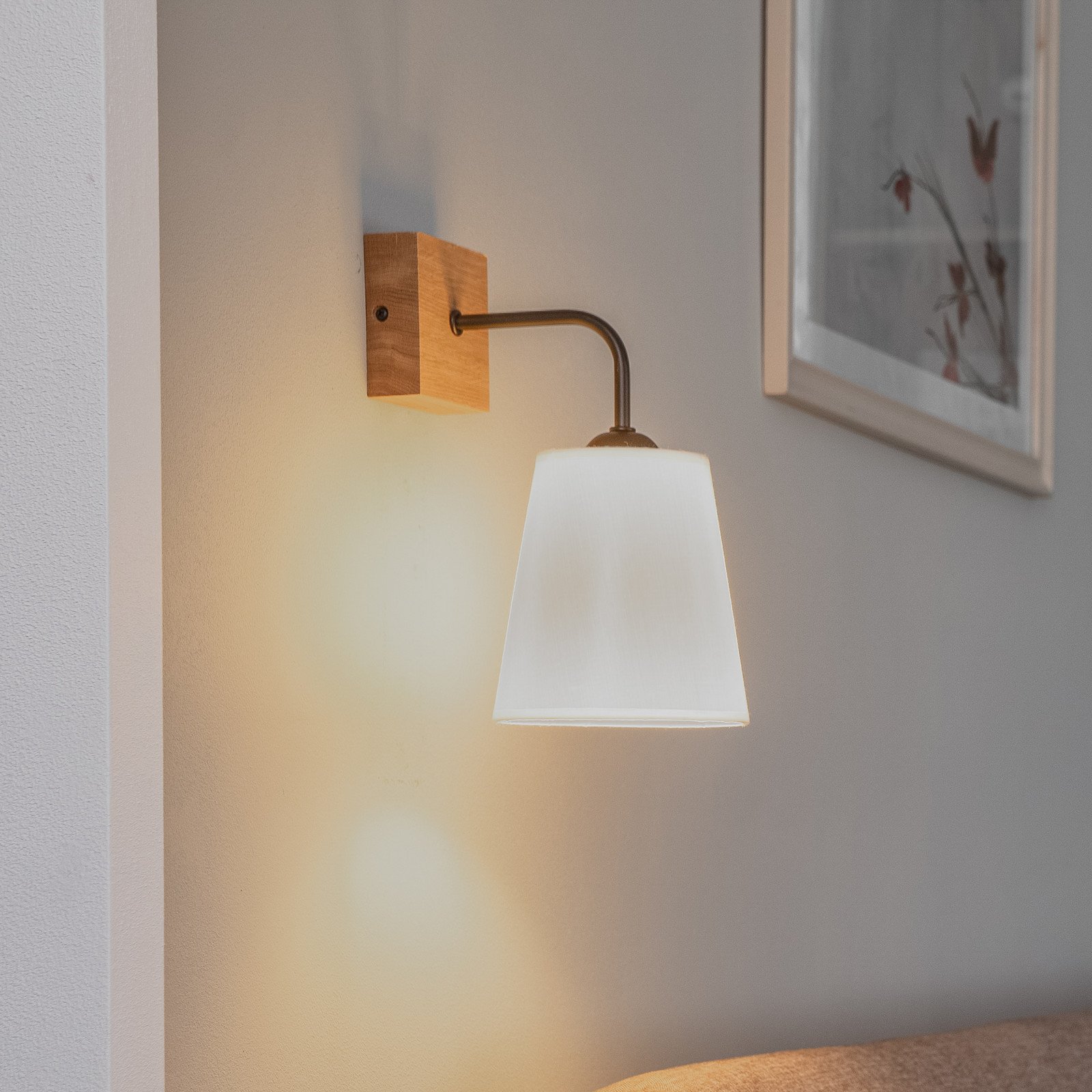 Envostar Risco lumina de perete 1-lumină tesatura nuanta alb - Camera de zi / sufragerie - alb lemn deschis negru