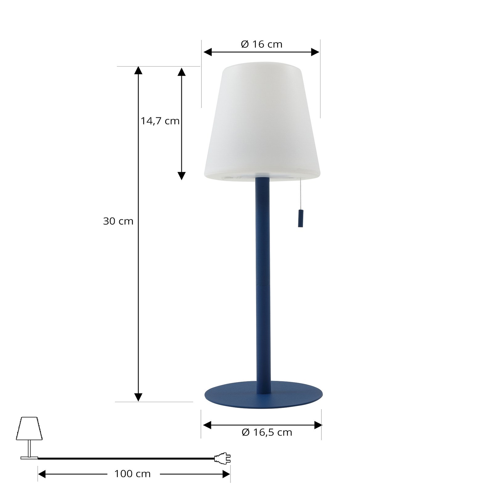 Lindby LED dobíjacia lampa Azalea blue hliník CCT výškovo nastaviteľná