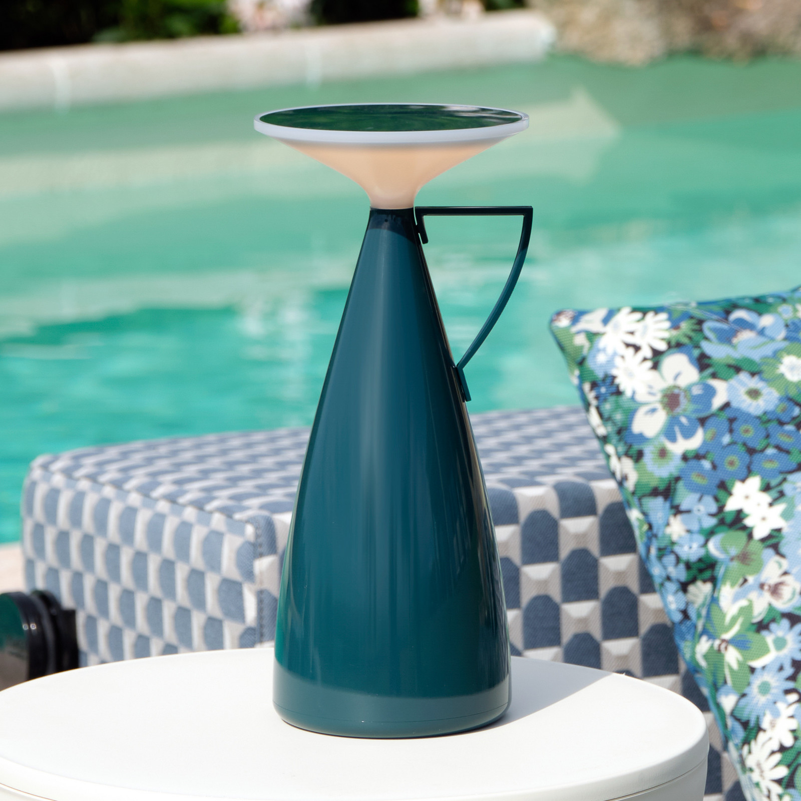 Lampa de masă cu baterie LED Kartell Camomille petrol înălțime 24 cm - Camera de zi / sufragerie - Design - petrol alb - Plastic