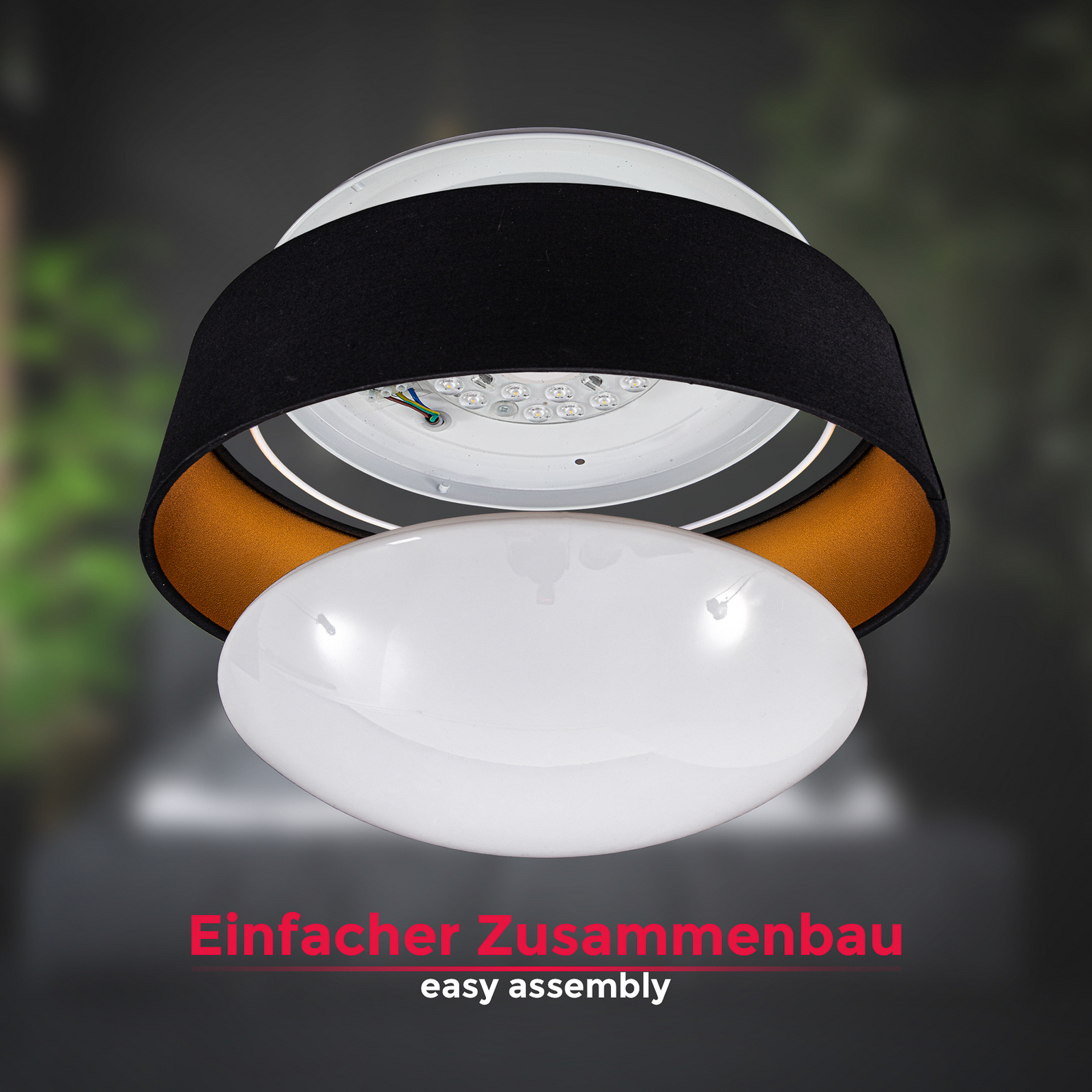 LED plafondlamp Kari, zwart/goud, textiel, 4.000 K LED plafondlamp Kari, zwart/goud, textiel, 4.000 K