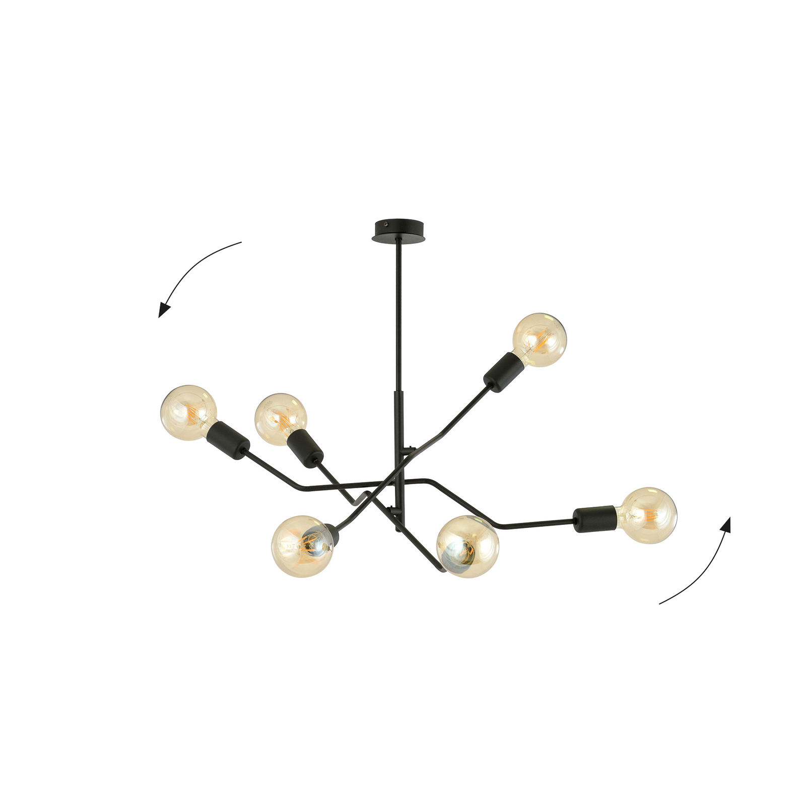 Frix ceiling lamp, black, six-bulb