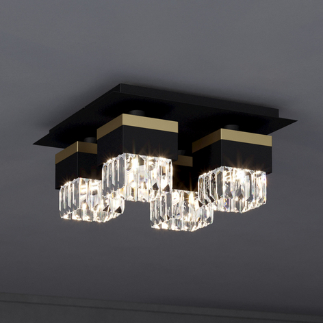 Lampa sufitowa Barrancas, czarna/złota, kryształ