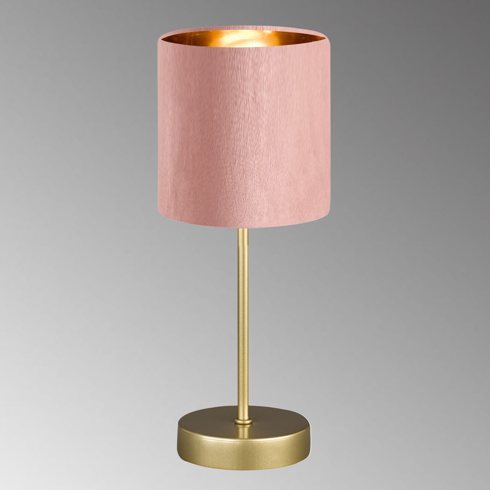 Lámpara de mesa Aura, pie oro, pantalla rosé/oro