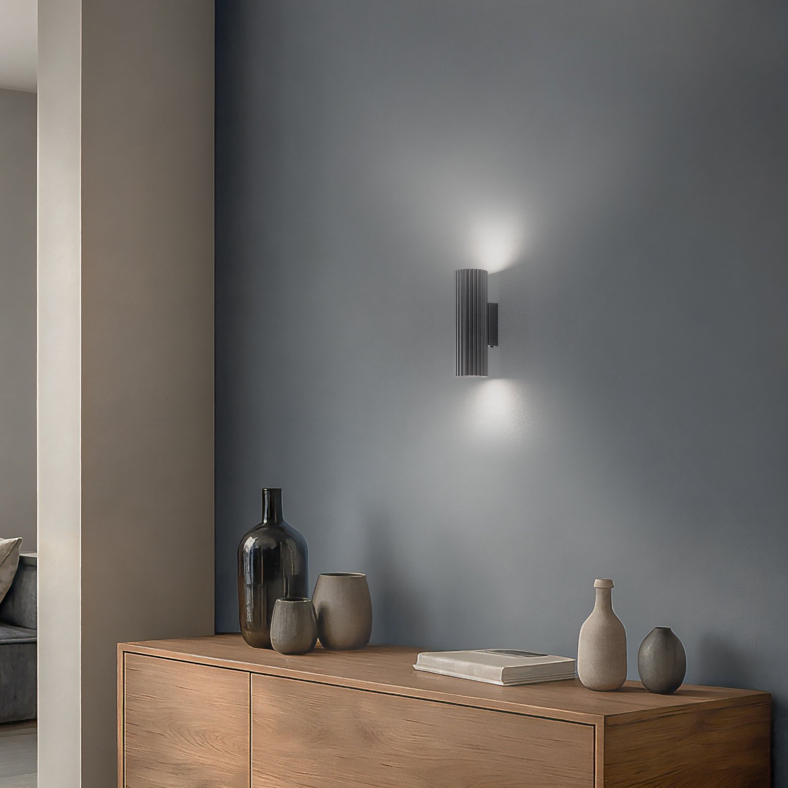 Carbon wall light, black, height 20 cm, aluminium, 2-bulb.