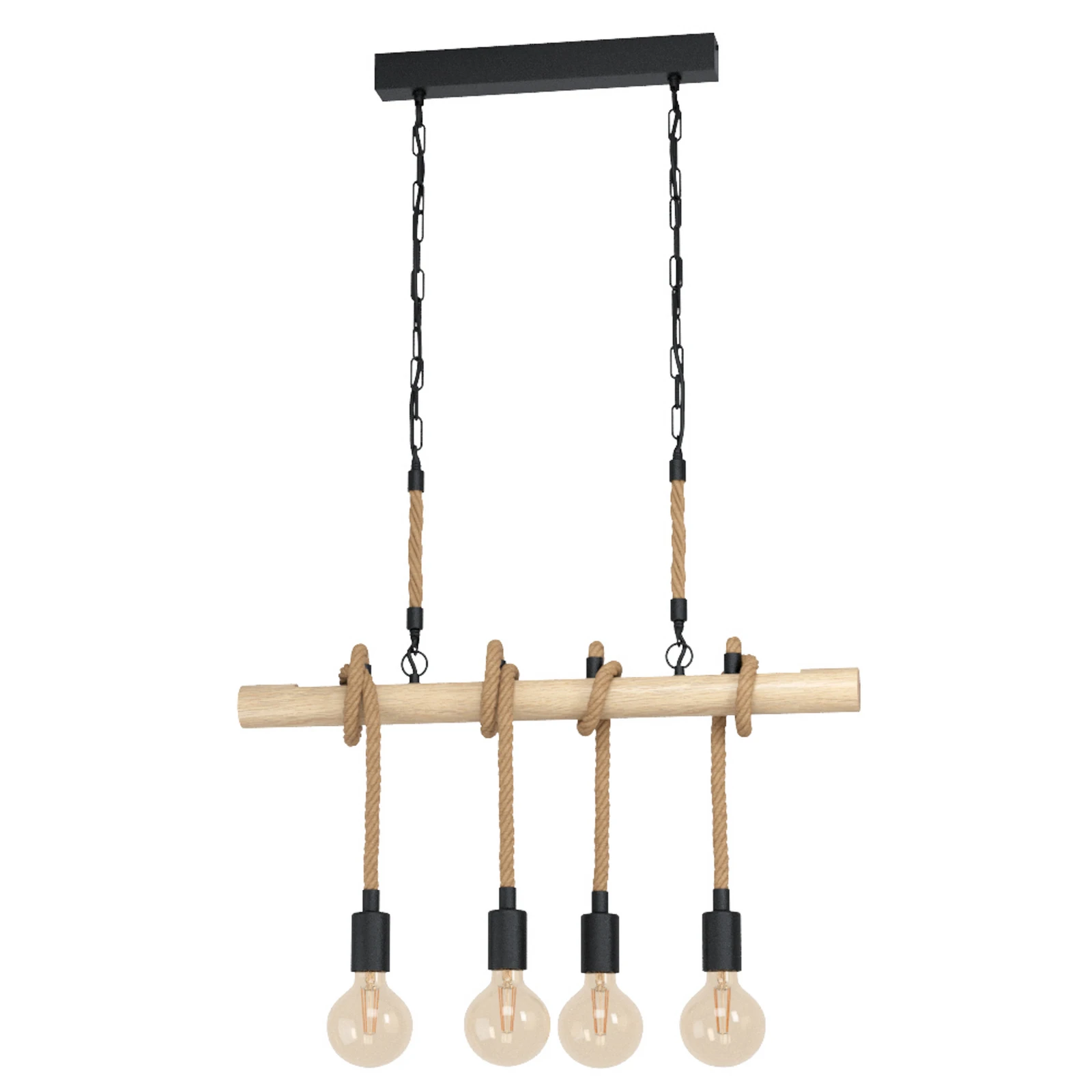 Lámpara colgante Youngstown, longitud 70 cm, negro/marrón, 4 luces.