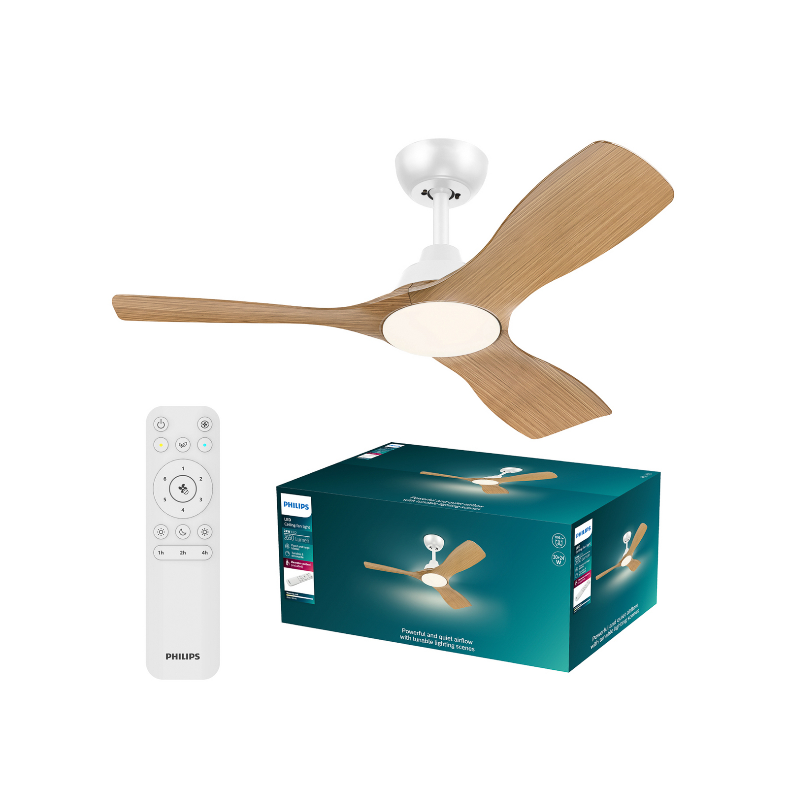 Wentylator LED Philips Olas, średnica 106 cm, brązowo-biały, CCT