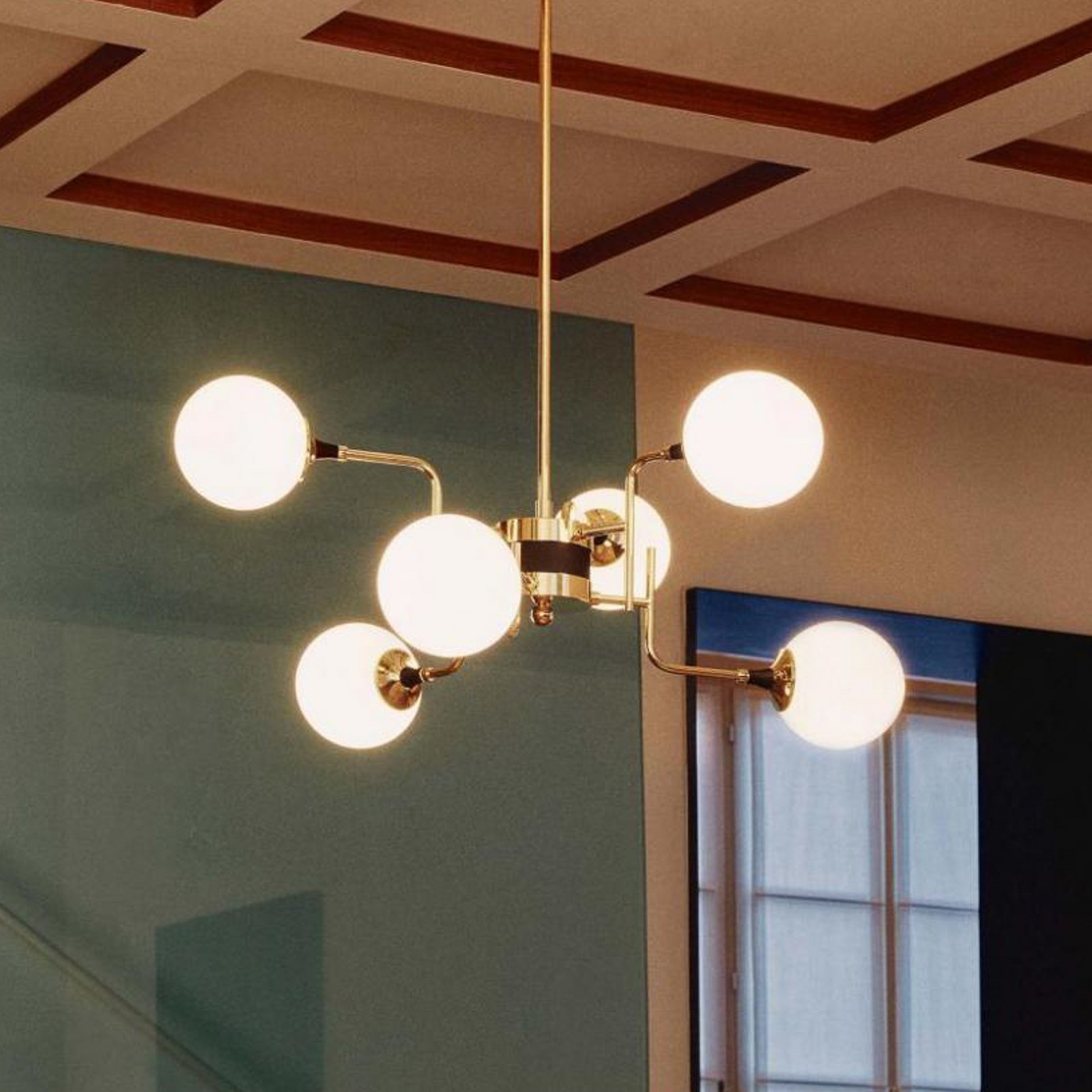 Galassia LED-Hängelampe, goldfarben, 6-flg., 91cm - Stilnovo Galassia LED-Hängelampe, goldfarben, 6-flg., 91cm - Stilnovo